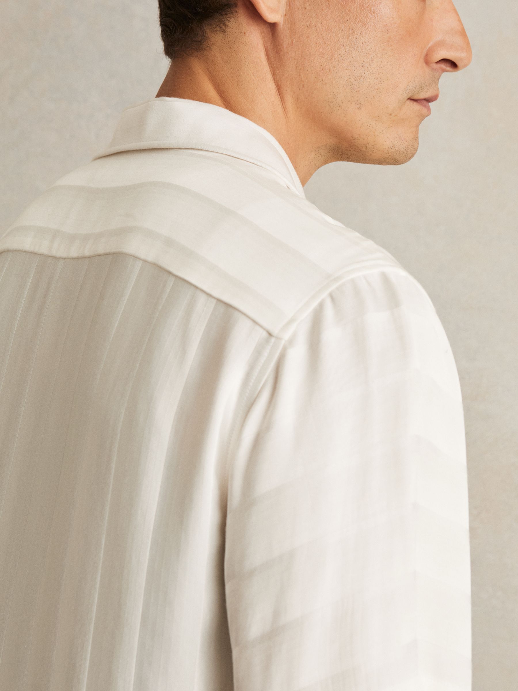 Jacquard Stripe Cuban Collar Shirt in White - Image 3 of 5