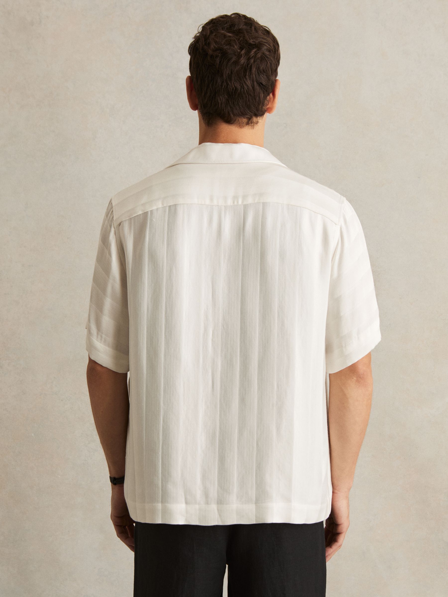 Jacquard Stripe Cuban Collar Shirt in White - image 3