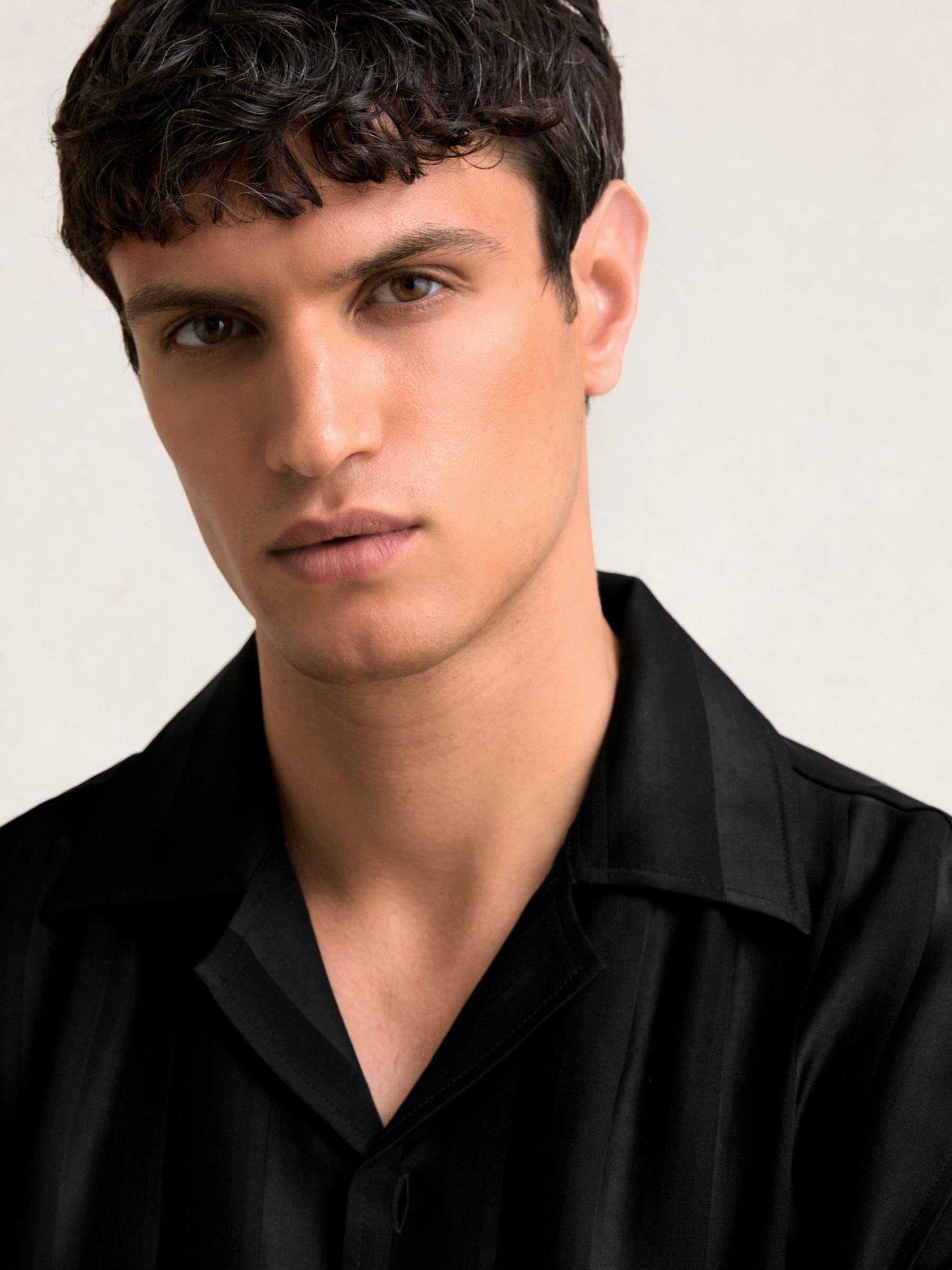 Jacquard Stripe Cuban Collar Shirt in Black - image 3