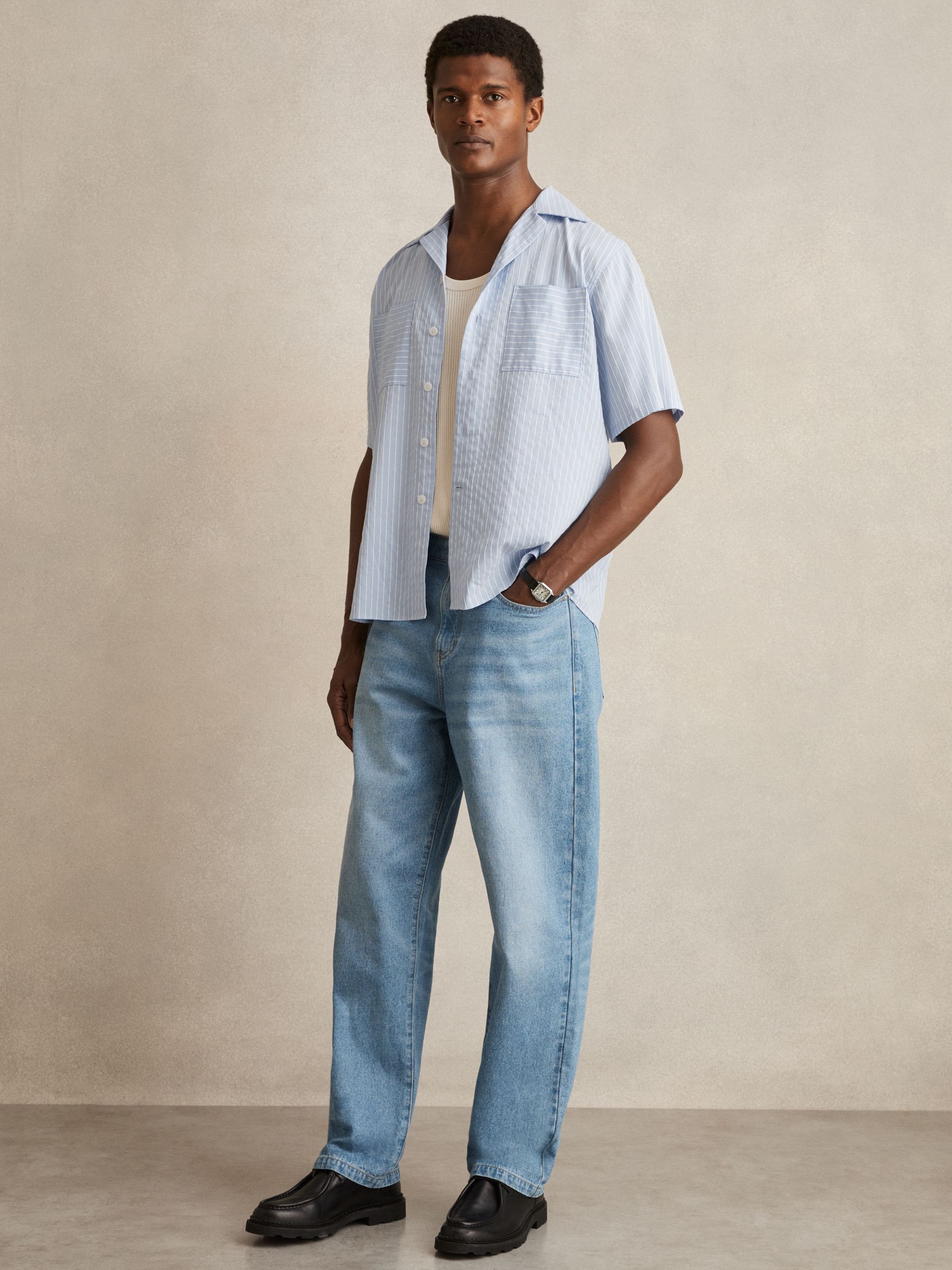 Lyocell-Blend Stripe Twin-Pocket Shirt in Soft Blue/White - image 4