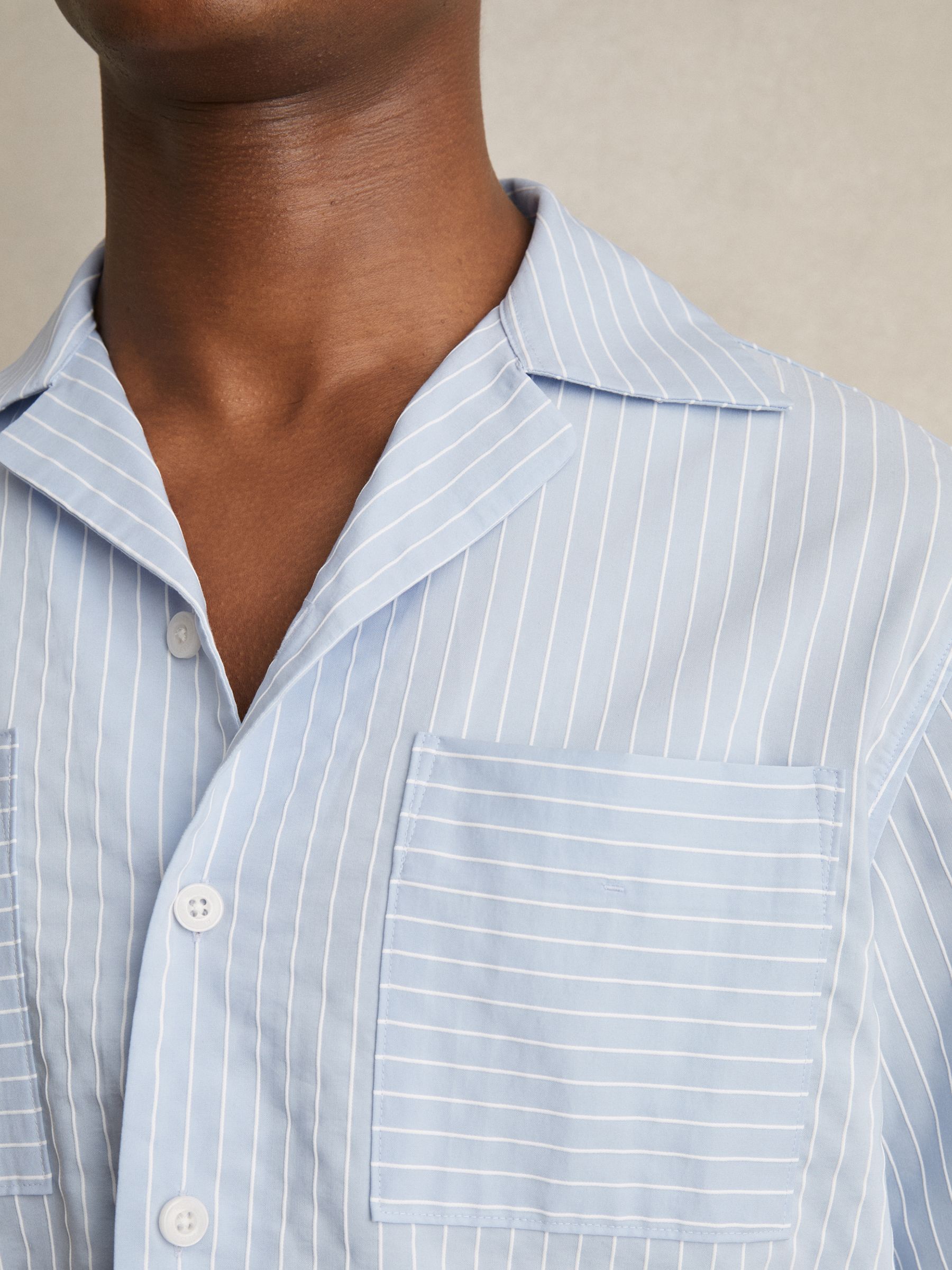 Lyocell-Blend Stripe Twin-Pocket Shirt in Soft Blue/White - image 3
