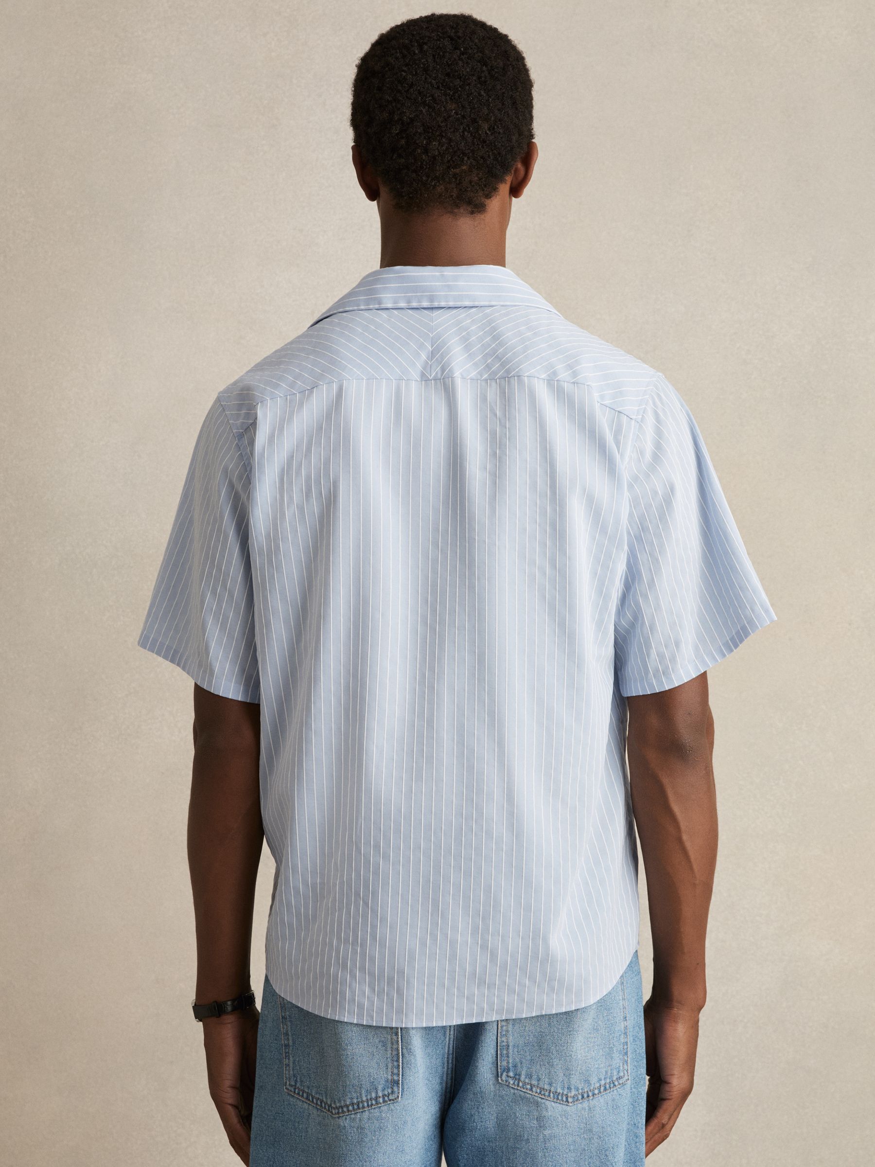 Lyocell-Blend Stripe Twin-Pocket Shirt in Soft Blue/White - Image 5 of 6