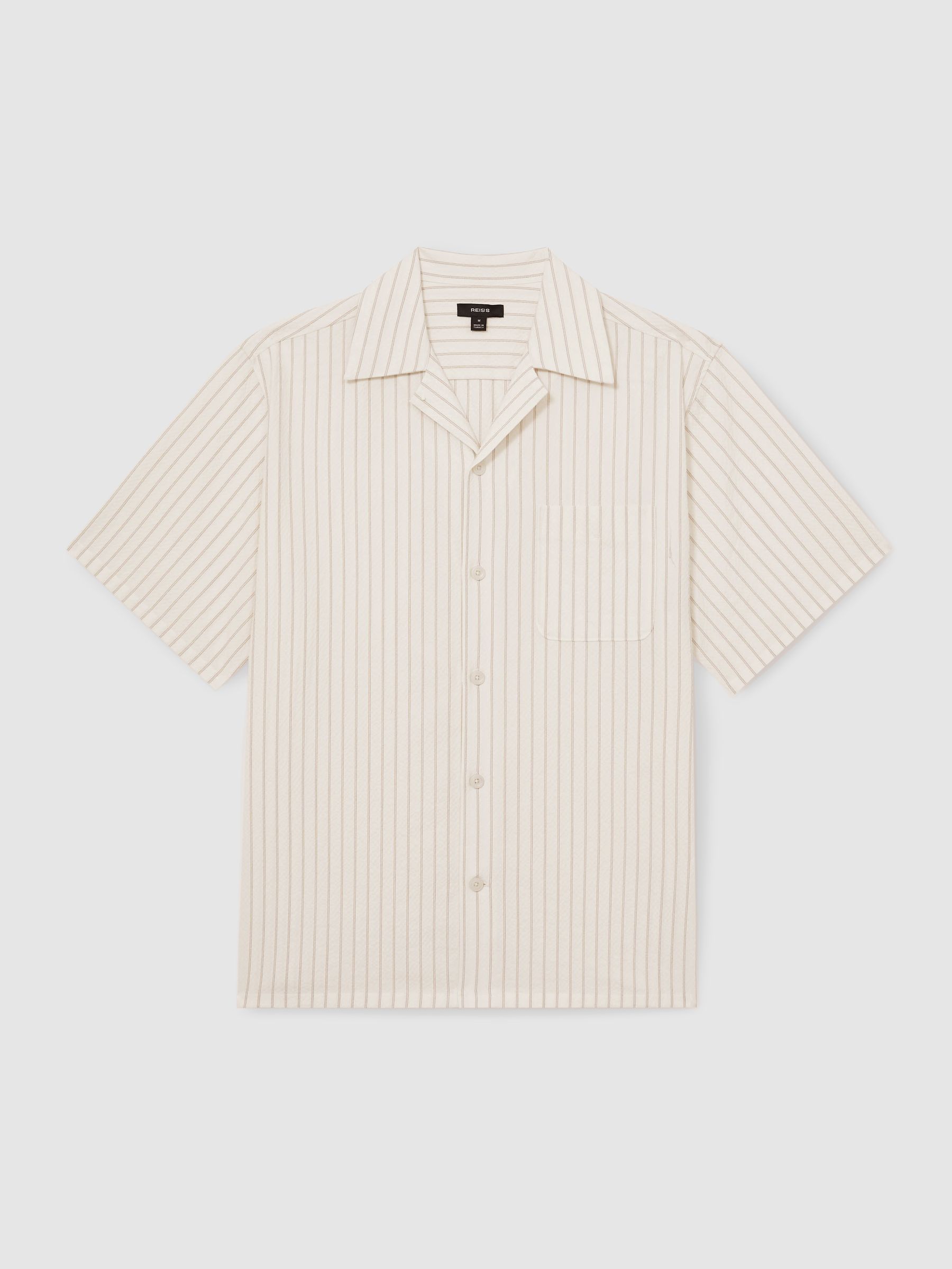 Cotton-Blend Seersucker Stripe Shirt in White/Taupe Brown - Image 2 of 6