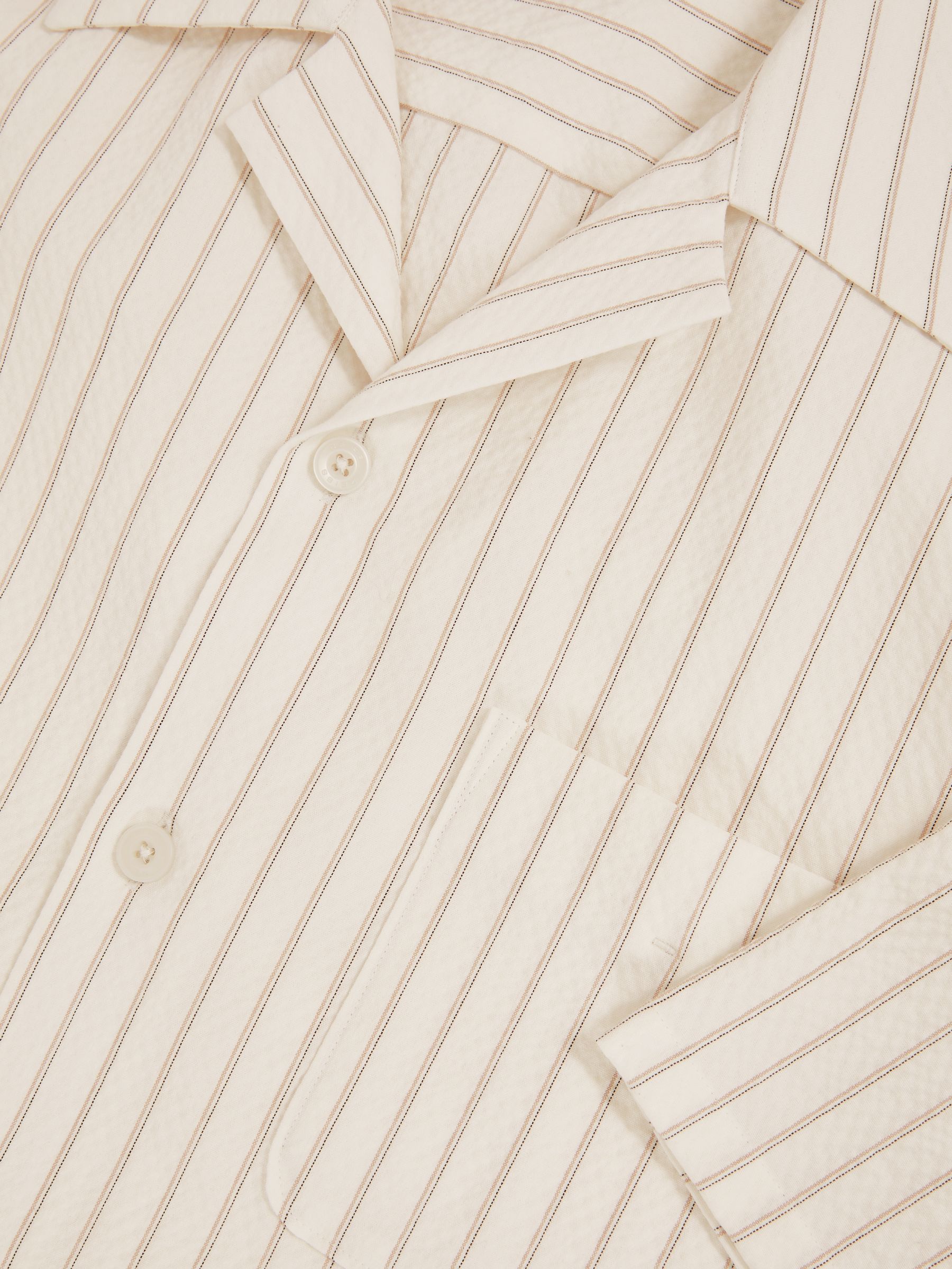 Cotton-Blend Seersucker Stripe Shirt in White/Taupe Brown - Image 6 of 6