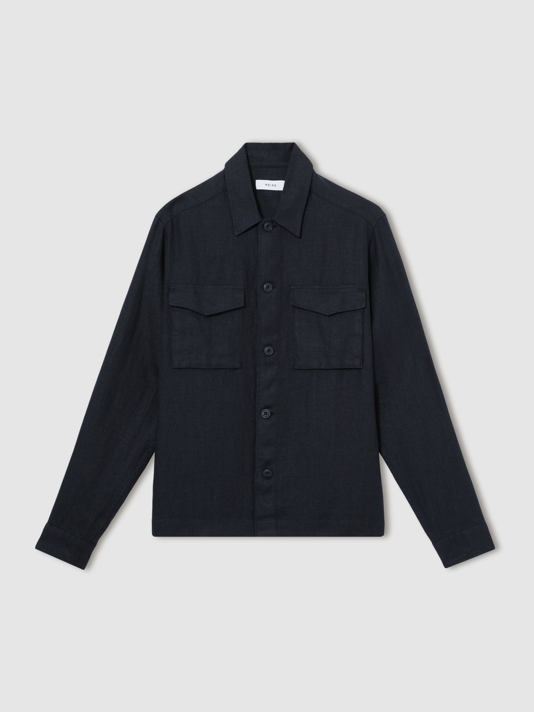 Linen Twin-Pocket Overshirt in Navy - Image 2 of 7