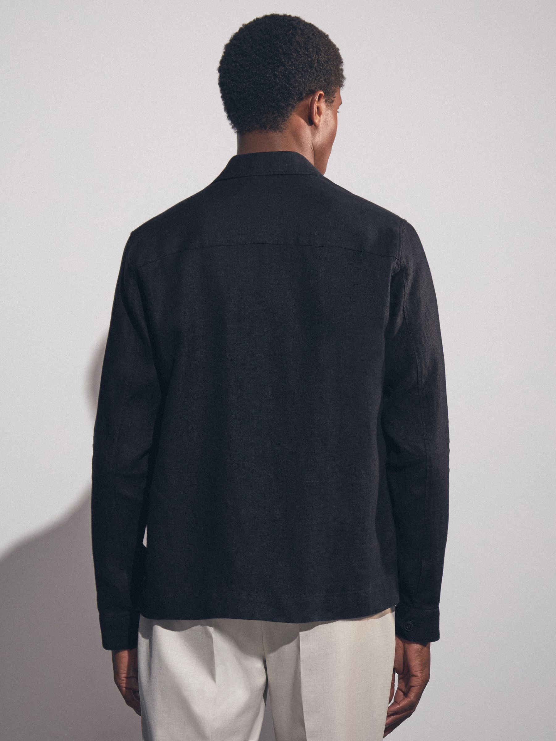 Linen Twin-Pocket Overshirt in Navy - Image 6 of 7