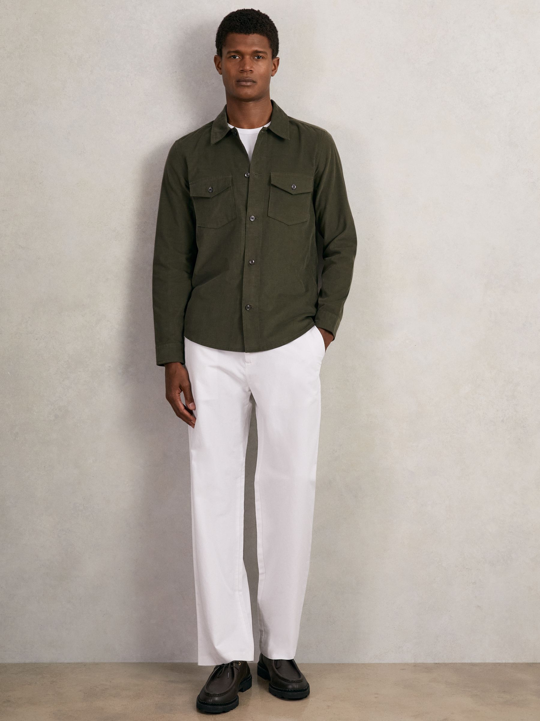 Cotton Corduroy Twin-Pocket Overshirt in Khaki Green - Image 4 of 7
