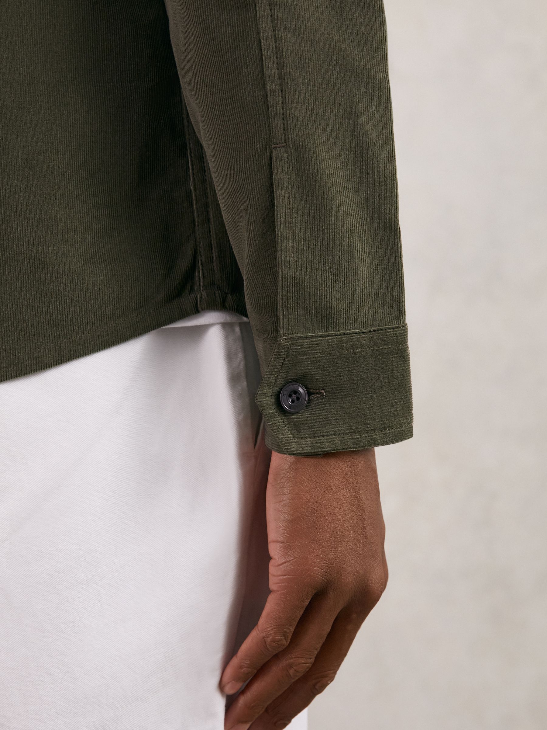 Cotton Corduroy Twin-Pocket Overshirt in Khaki Green - Image 5 of 7