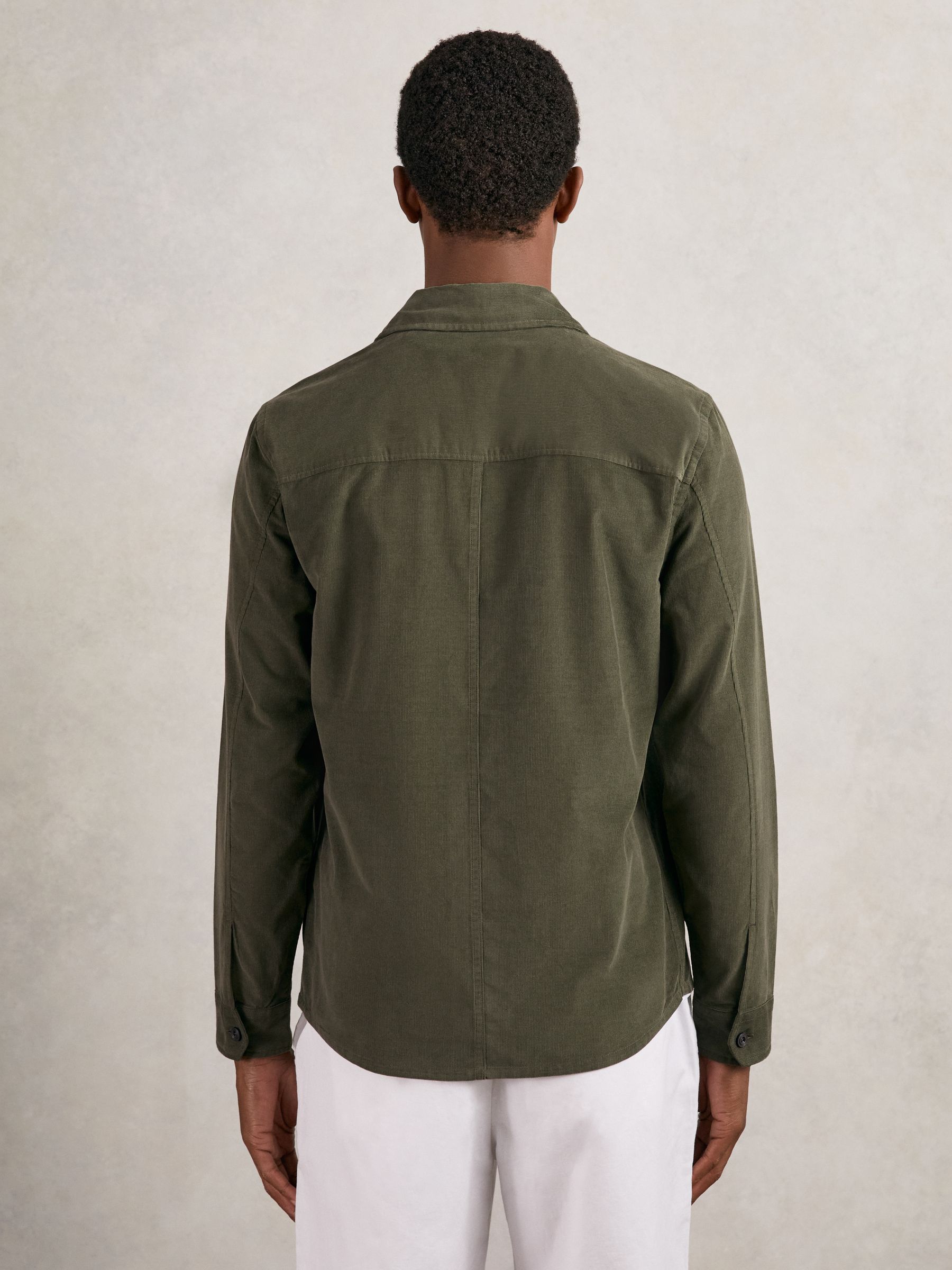 Cotton Corduroy Twin-Pocket Overshirt in Khaki Green - Image 6 of 7