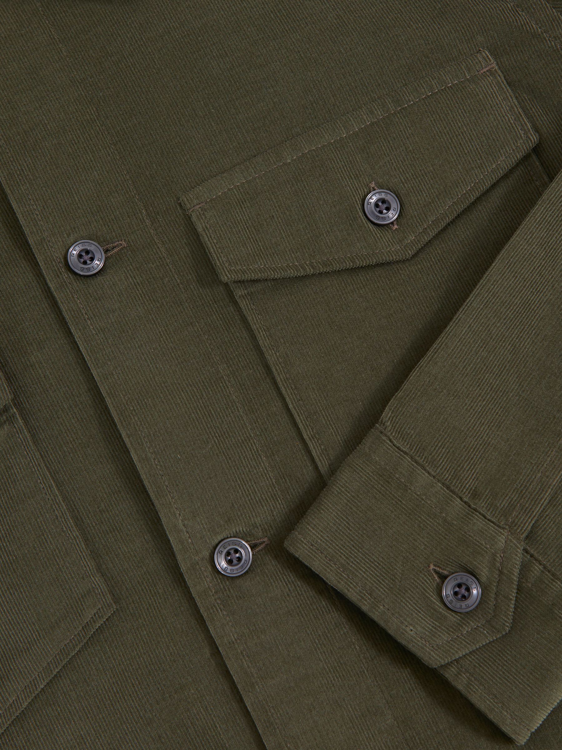 Cotton Corduroy Twin-Pocket Overshirt in Khaki Green - Image 7 of 7