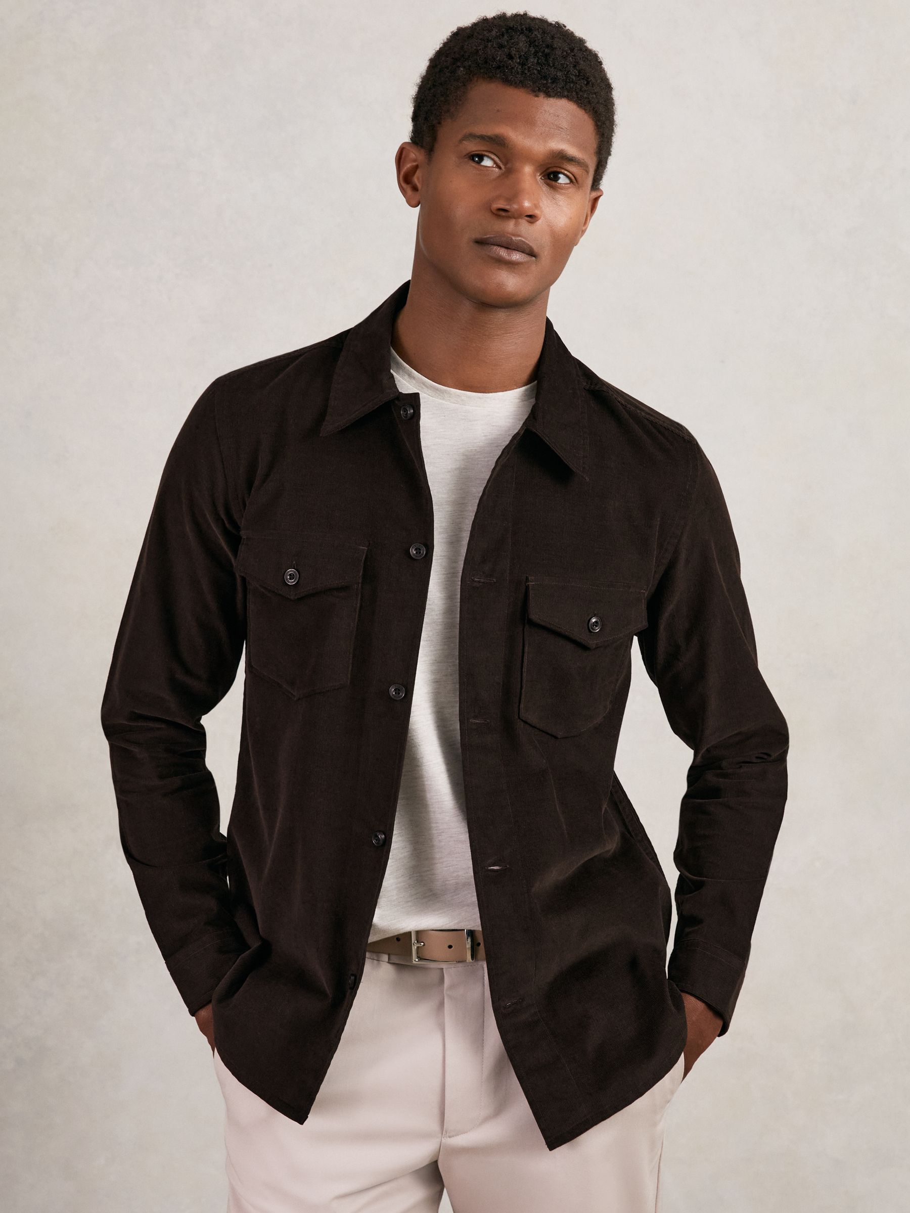 Cotton Corduroy Twin-Pocket Overshirt in Brown - Image 1 of 7