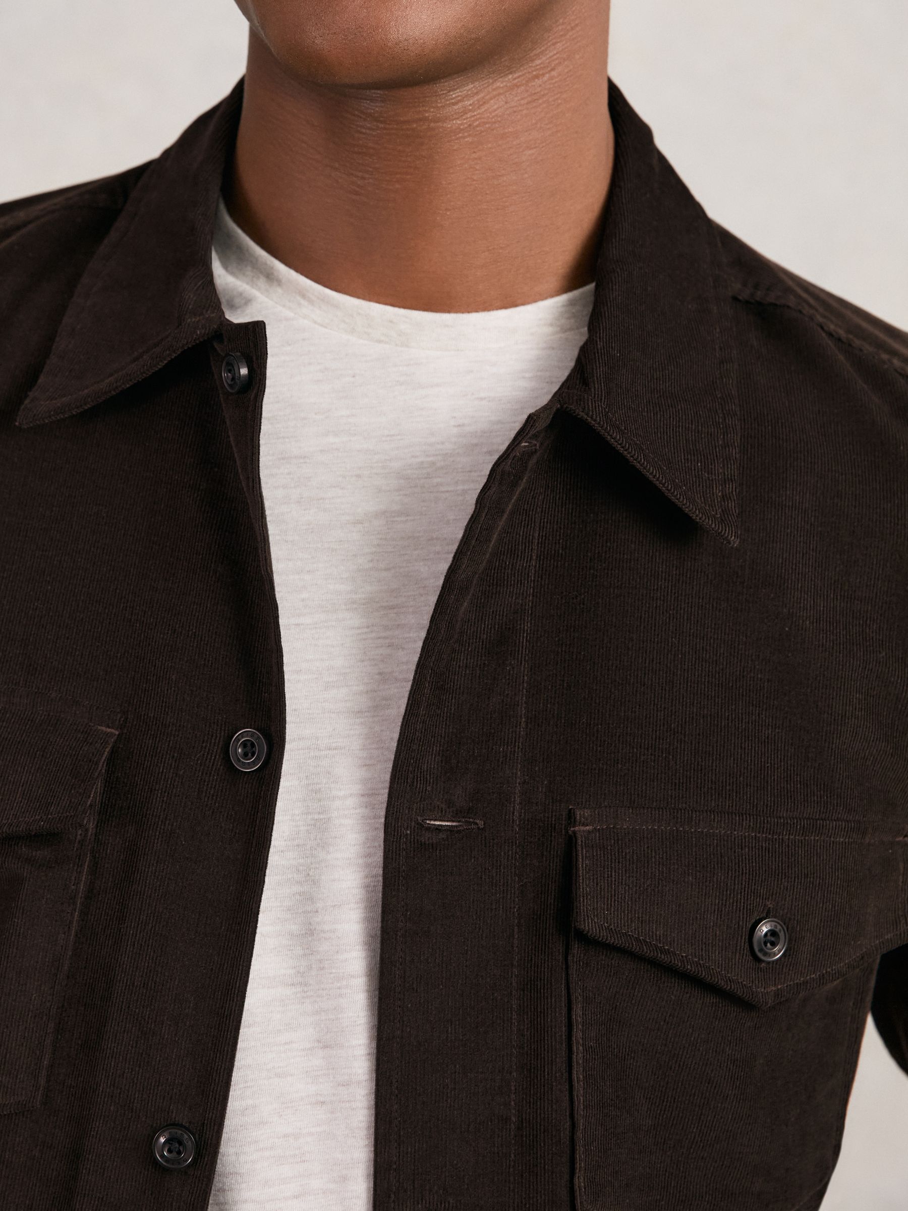 Cotton Corduroy Twin-Pocket Overshirt in Brown - Image 2 of 7