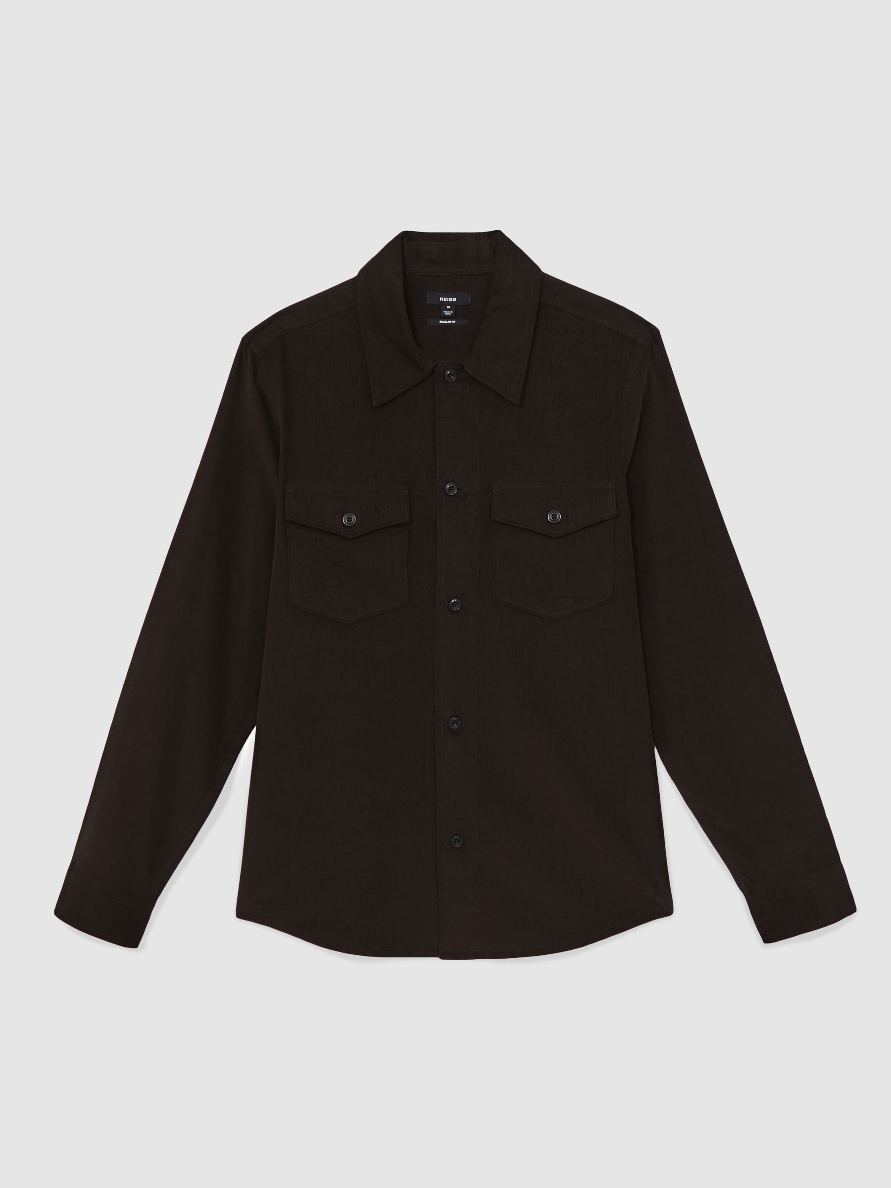 Cotton Corduroy Twin-Pocket Overshirt in Brown - Image 3 of 7