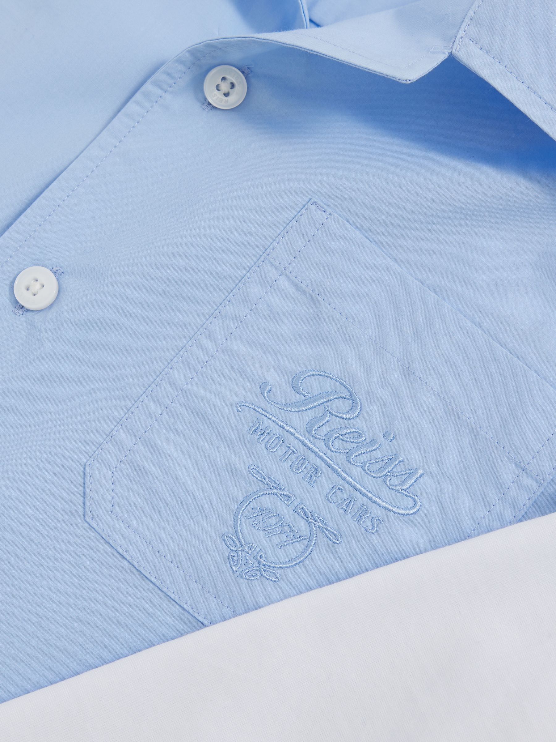 13-14 yrs Cotton Motor Cars Dual-Sleeve Shirt in Blue/White - Image 4 of 4