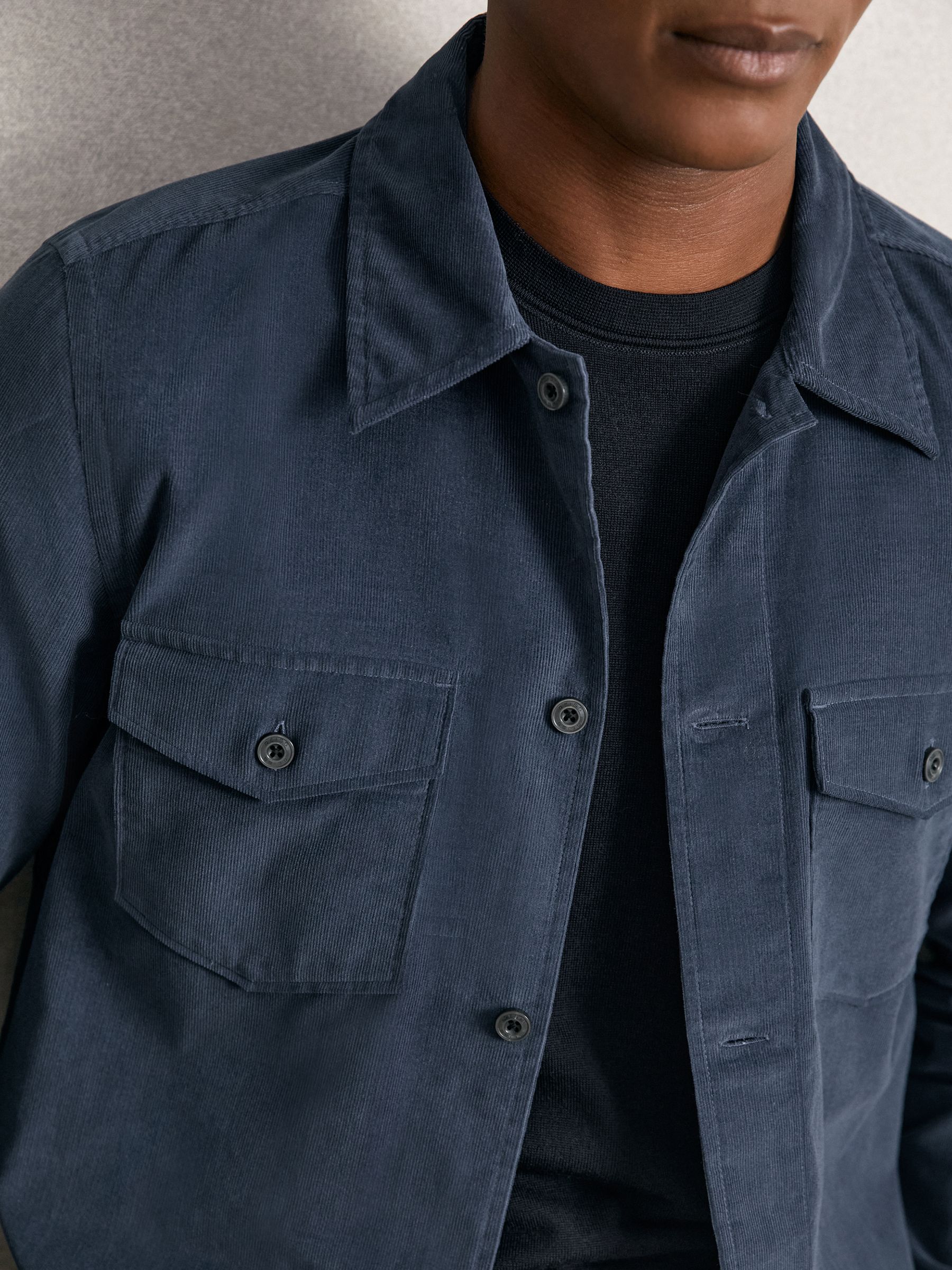Cotton Corduroy Twin-Pocket Overshirt in Airforce Blue - Image 2 of 6