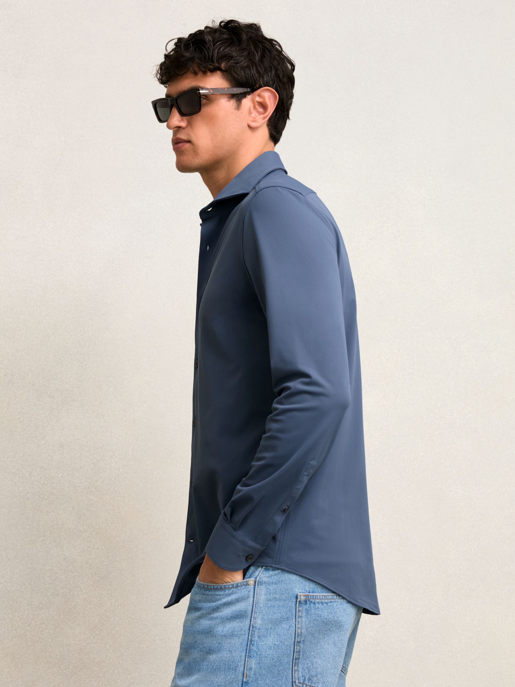 Stretch Jersey Cutaway-Collar Shirt in Dark Airforce Blue - Image 5 of 7
