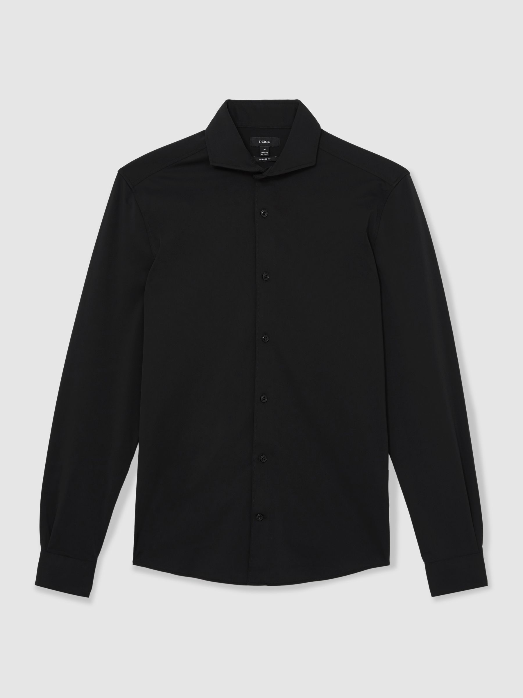 Stretch Jersey Cutaway-Collar Shirt in Black - Image 2 of 6