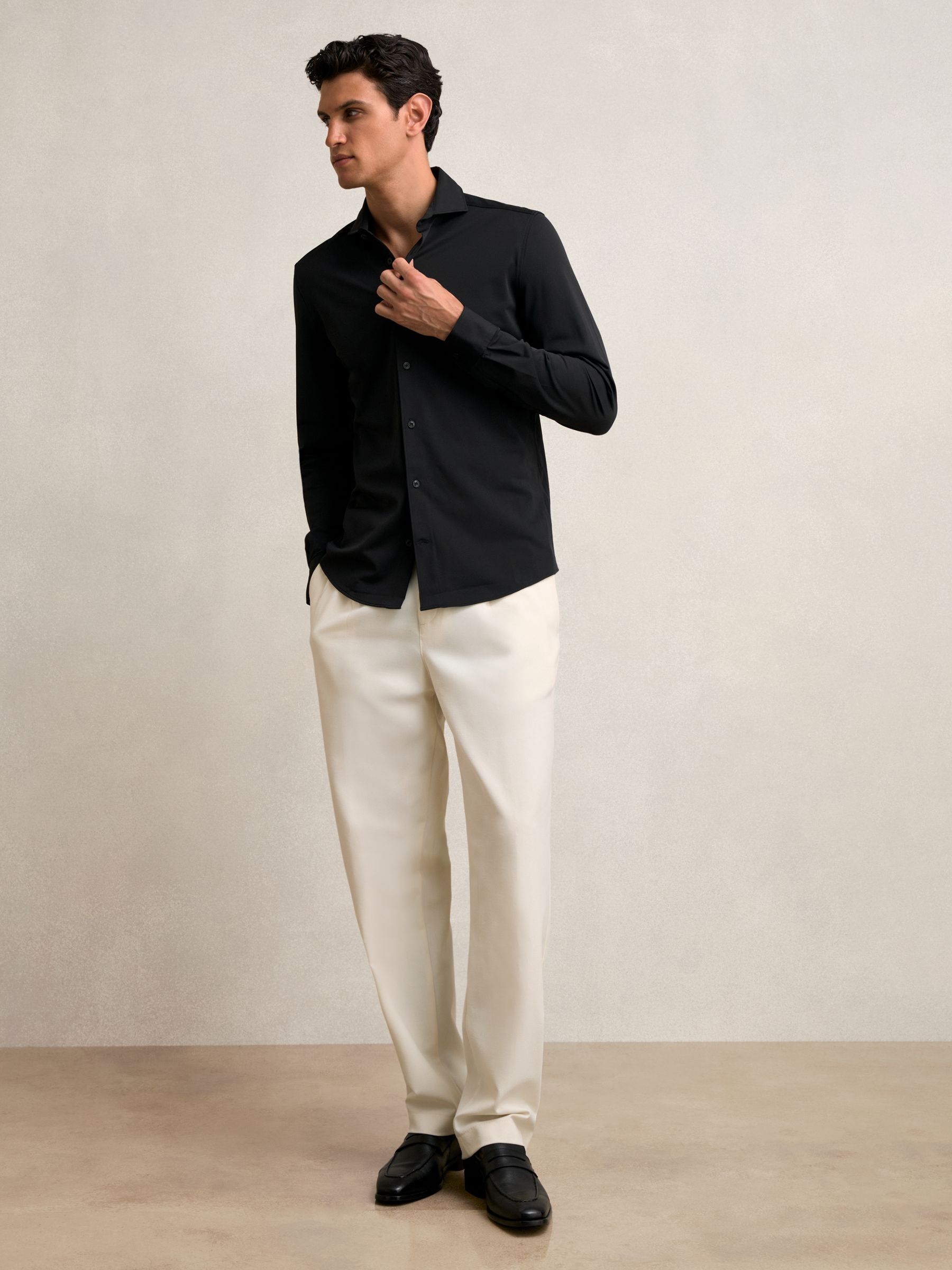 Stretch Jersey Cutaway-Collar Shirt in Black - Image 3 of 6