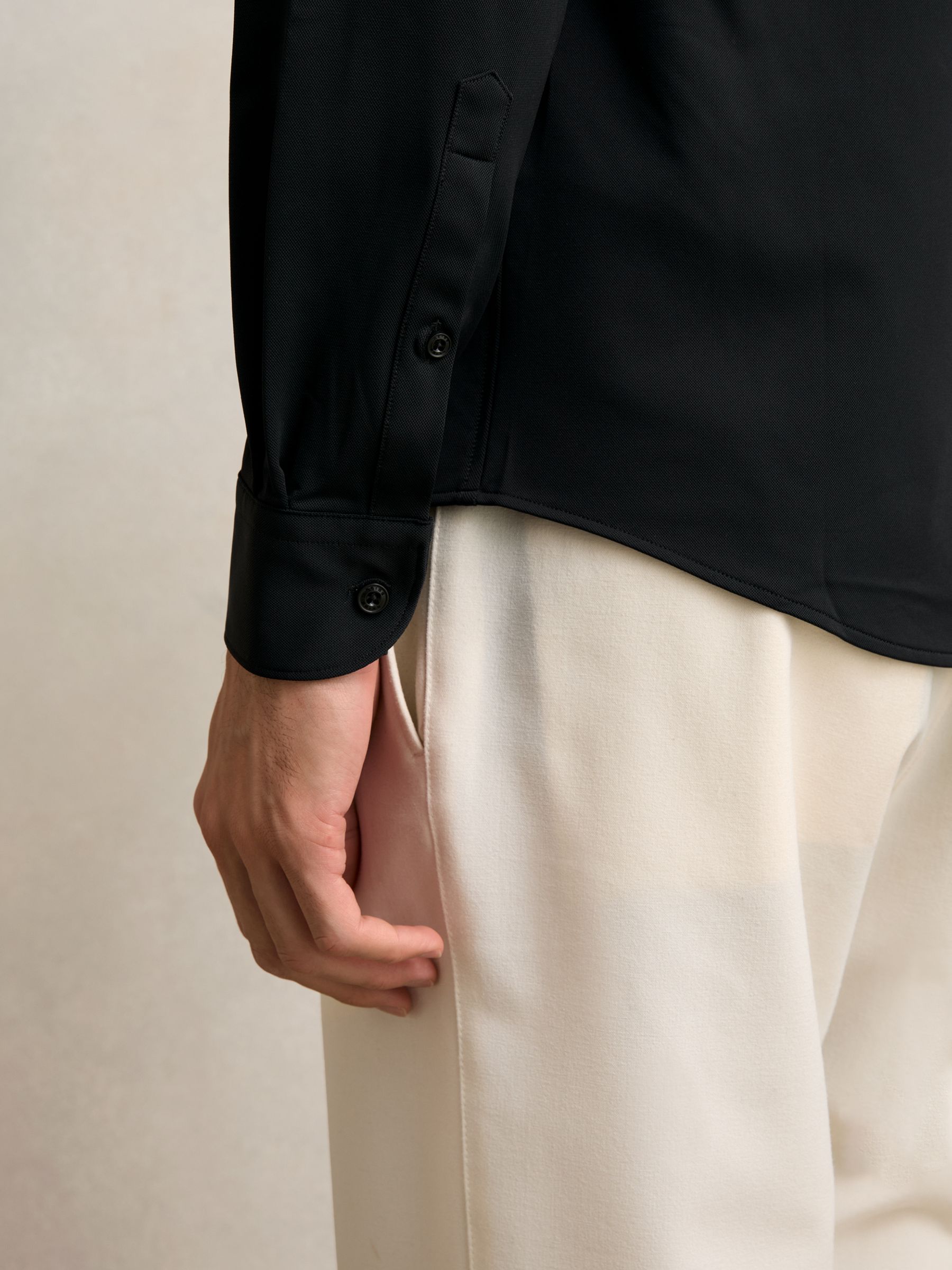 Stretch Jersey Cutaway-Collar Shirt in Black - Image 4 of 6