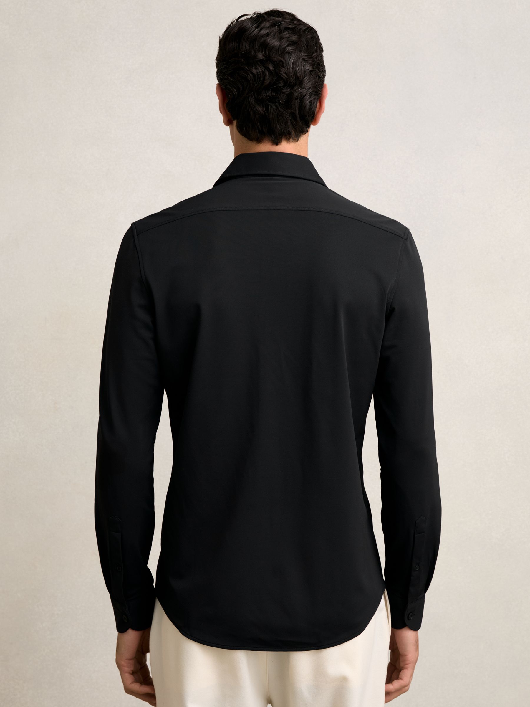 Stretch Jersey Cutaway-Collar Shirt in Black - Image 5 of 6