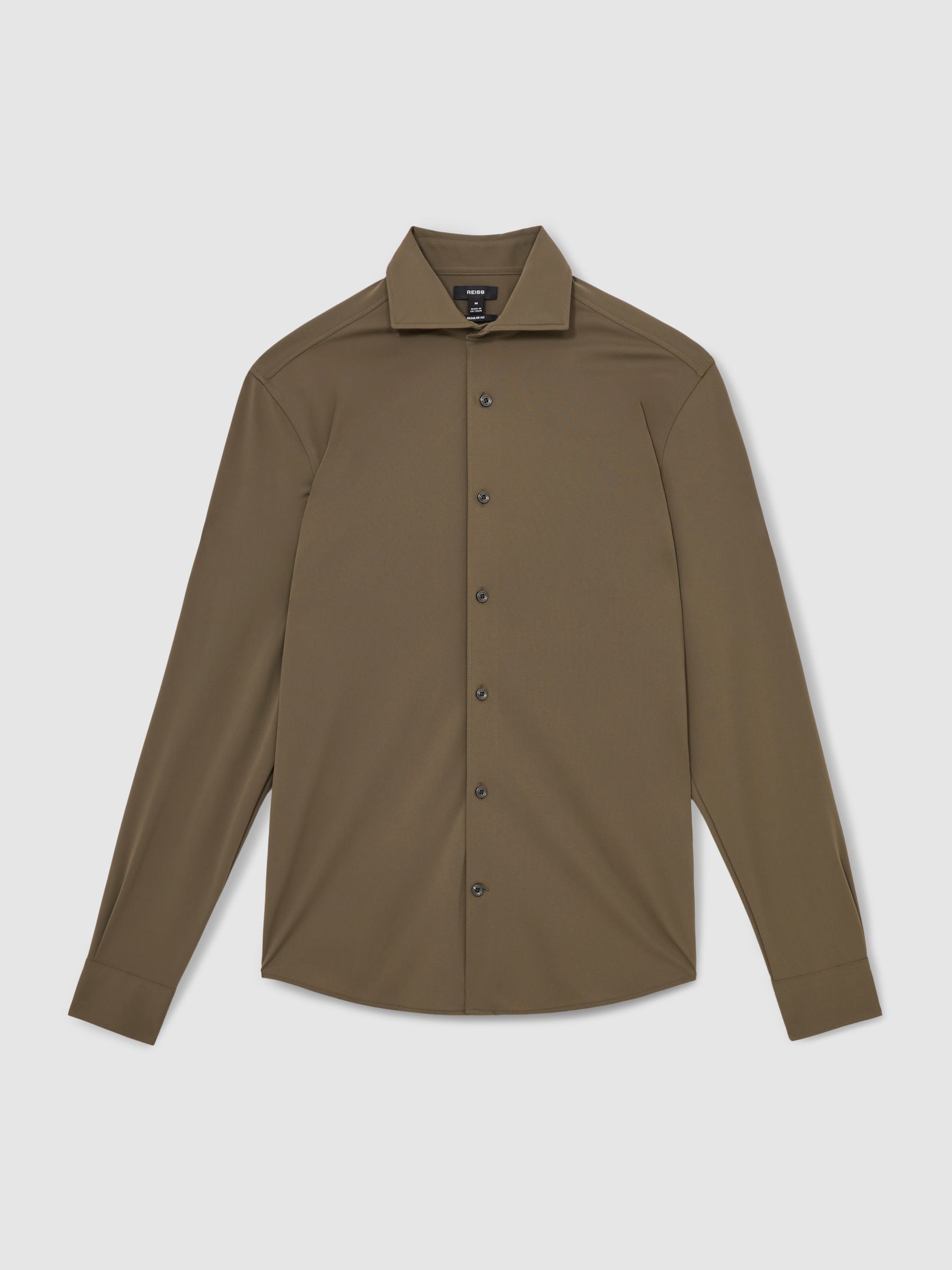 Stretch Jersey Cutaway-Collar Shirt in Olive Green - Image 2 of 7