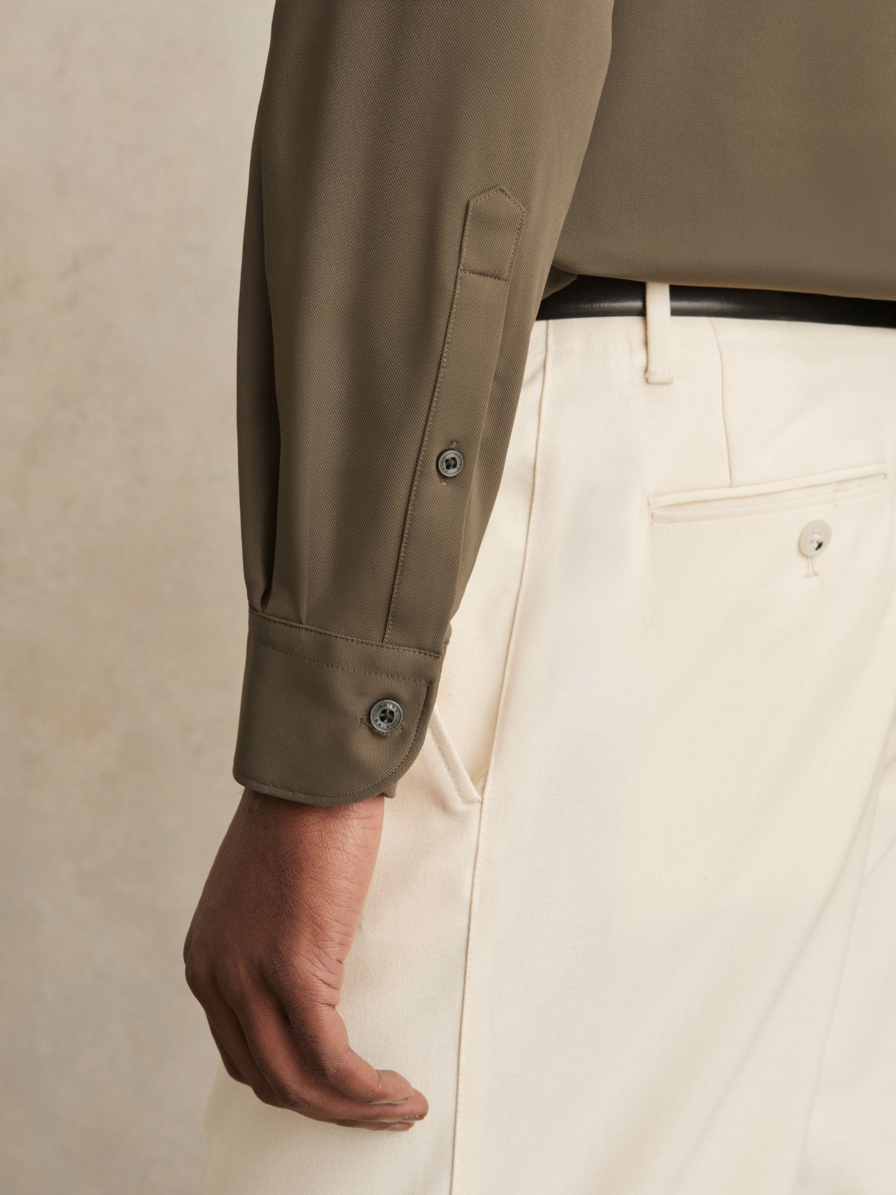 Stretch Jersey Cutaway-Collar Shirt in Olive Green - Image 5 of 7