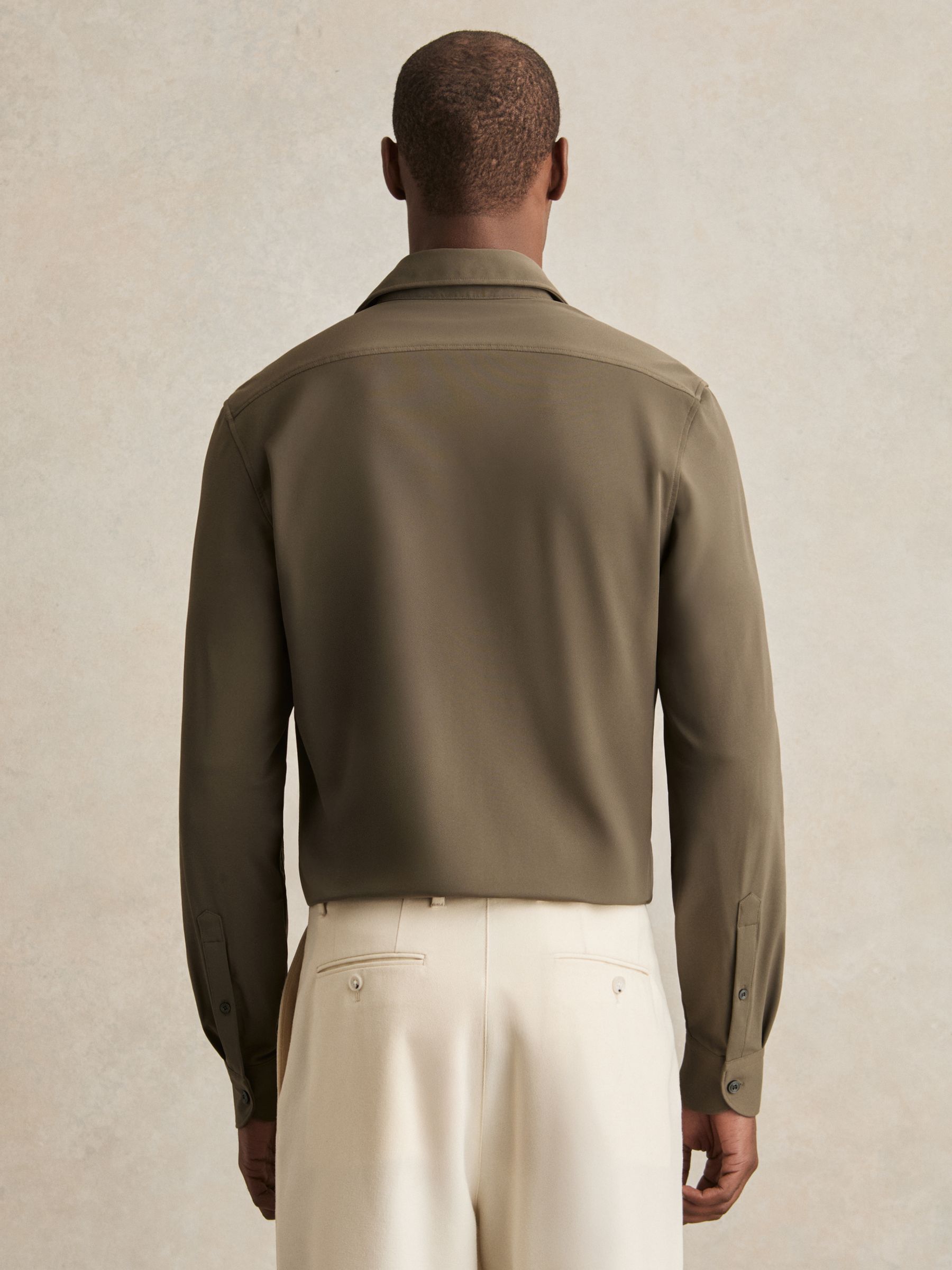 Stretch Jersey Cutaway-Collar Shirt in Olive Green - image 4