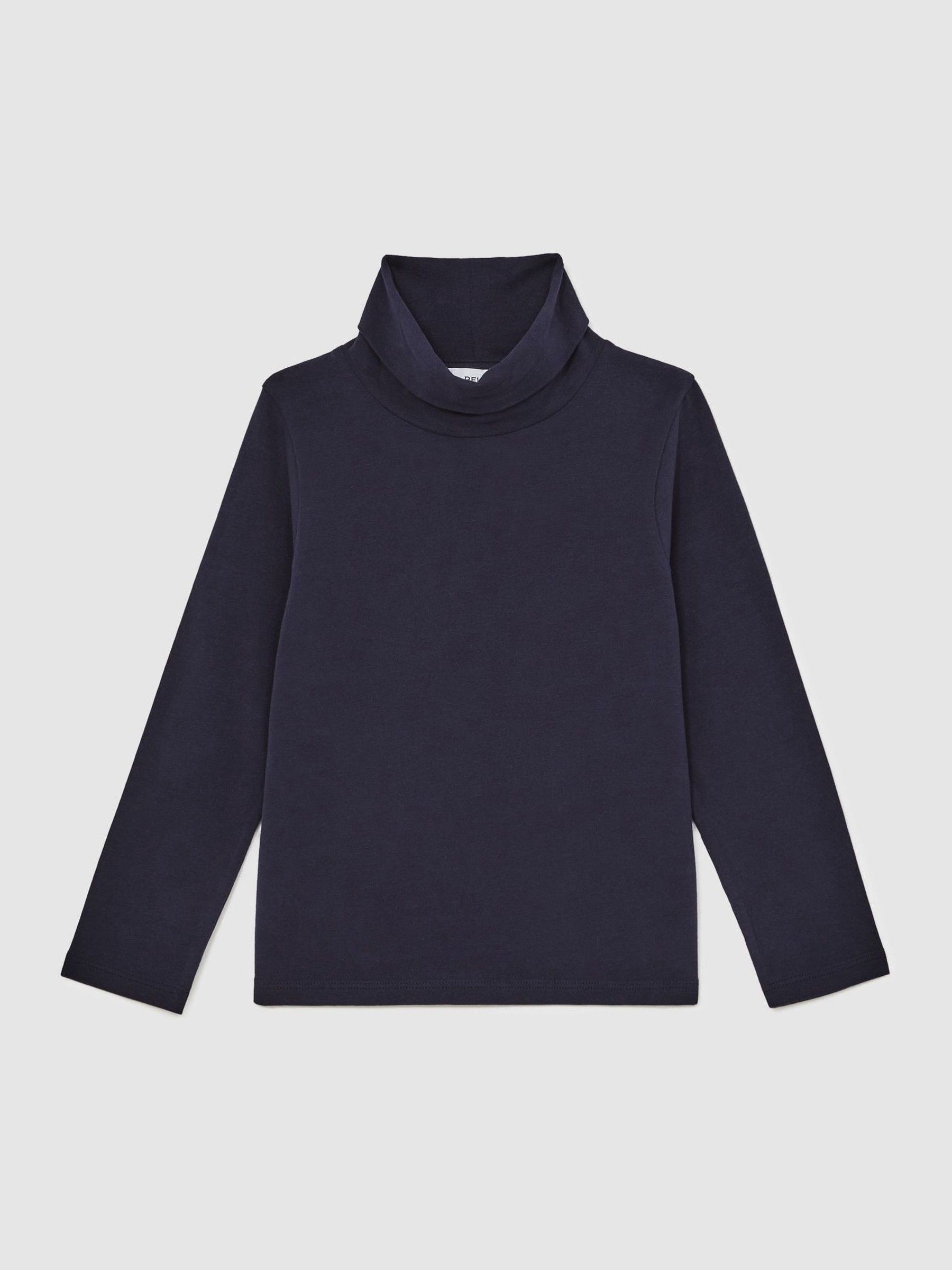 3-9 yrs Cotton-Jersey Roll-Neck Top with Stretch in Navy - Image 2 of 4