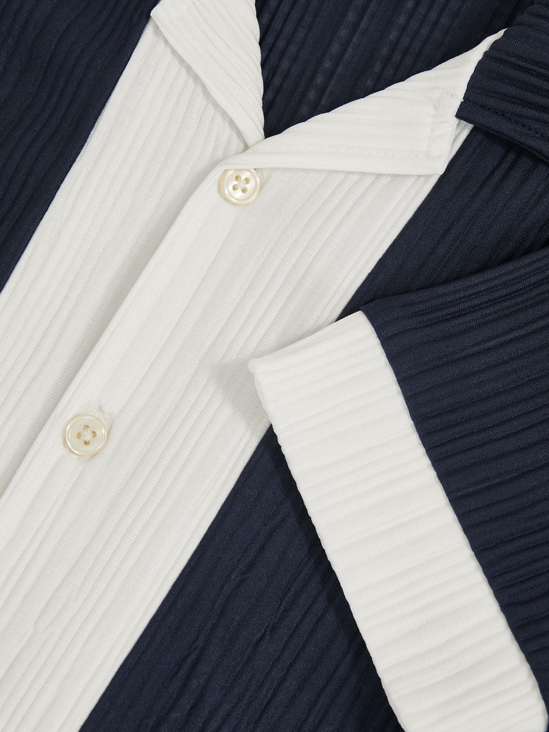 13-14 yrs Plissé Colour-Block Shirt in Navy/White - Image 4 of 4