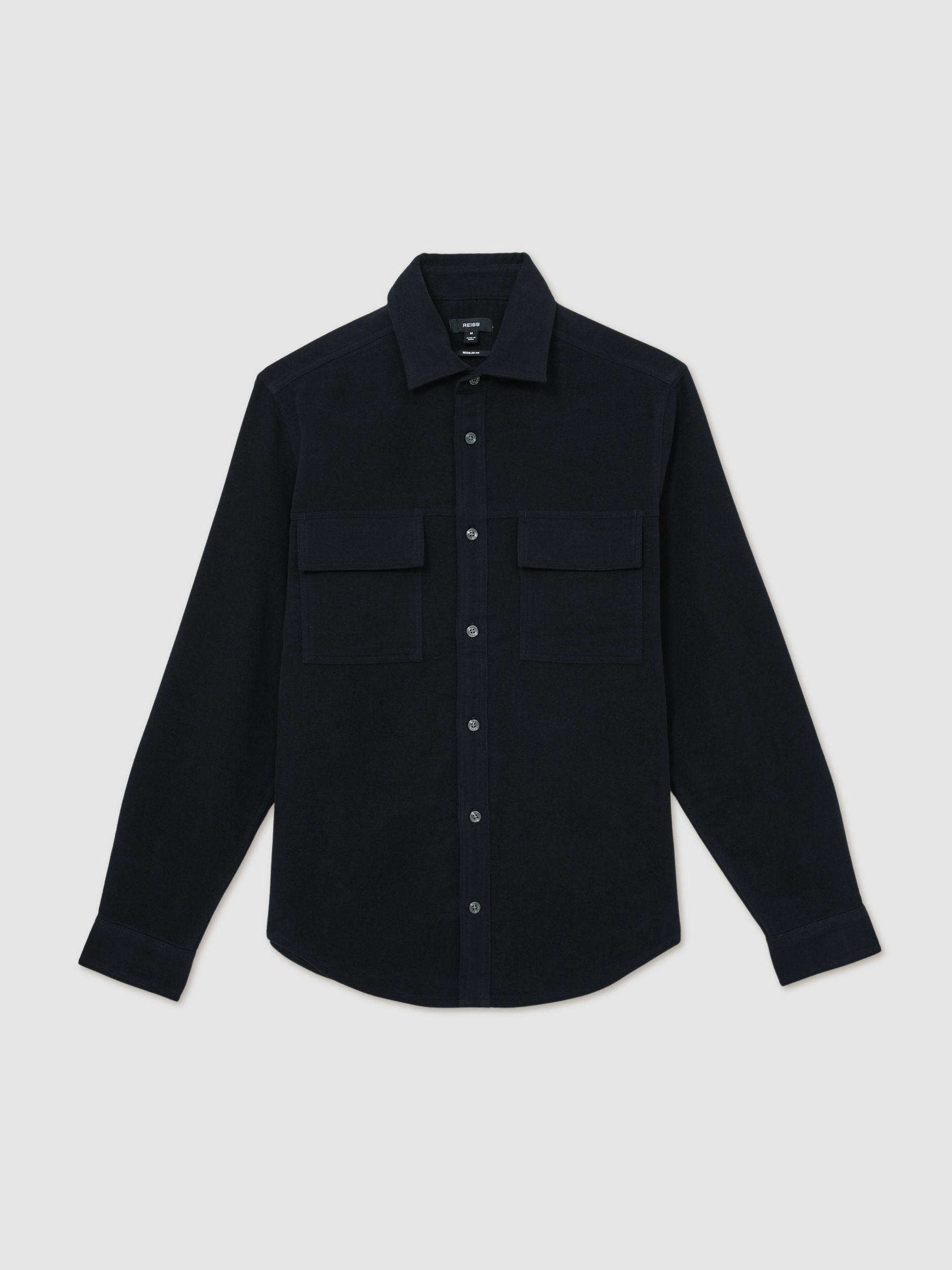 Moleskin-Cotton Twin-Pocket Overshirt in Navy - Image 2 of 8