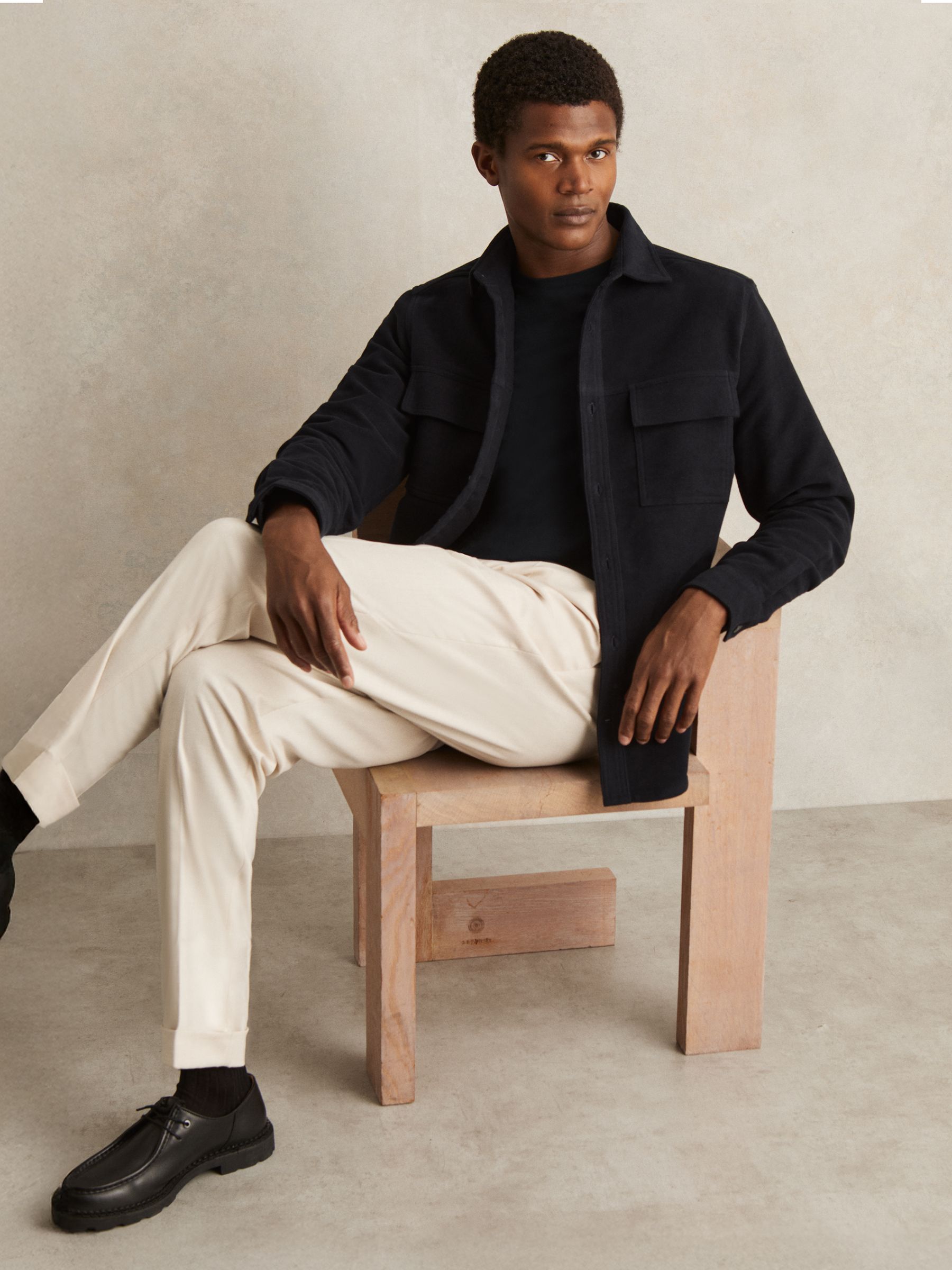 Moleskin-Cotton Twin-Pocket Overshirt in Navy - Image 3 of 8
