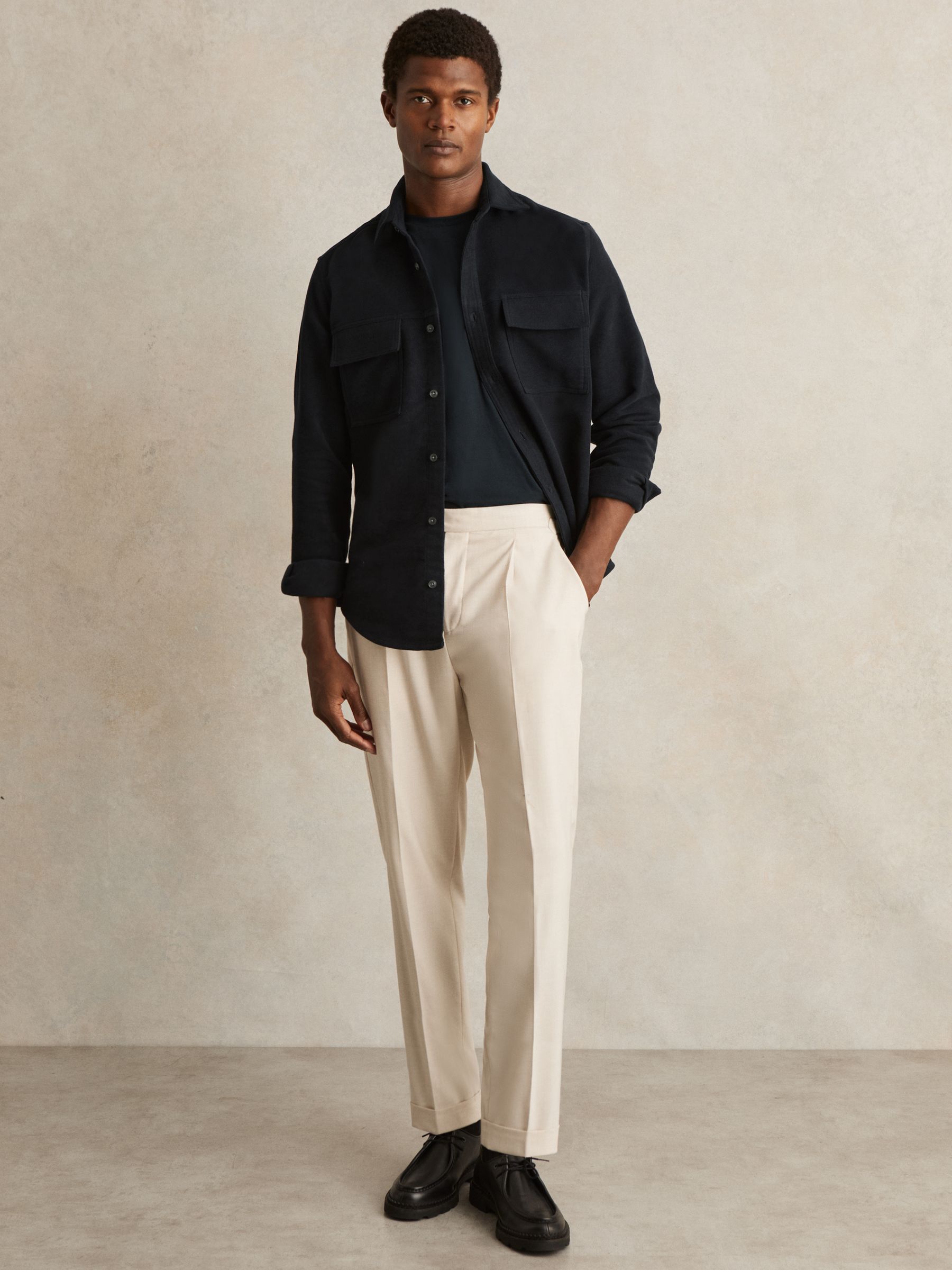 Moleskin-Cotton Twin-Pocket Overshirt in Navy - Image 4 of 8