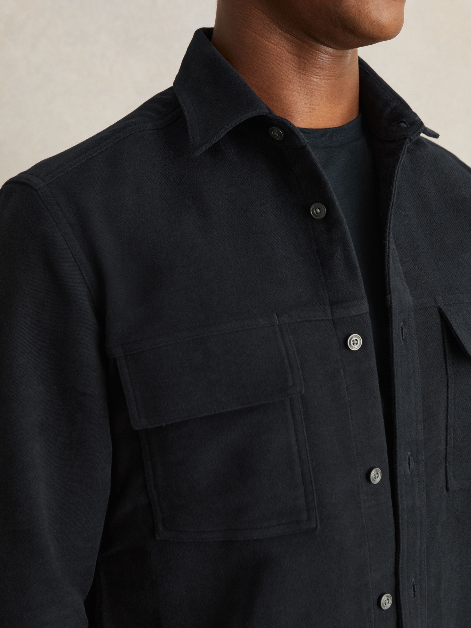 Moleskin-Cotton Twin-Pocket Overshirt in Navy - Image 5 of 8