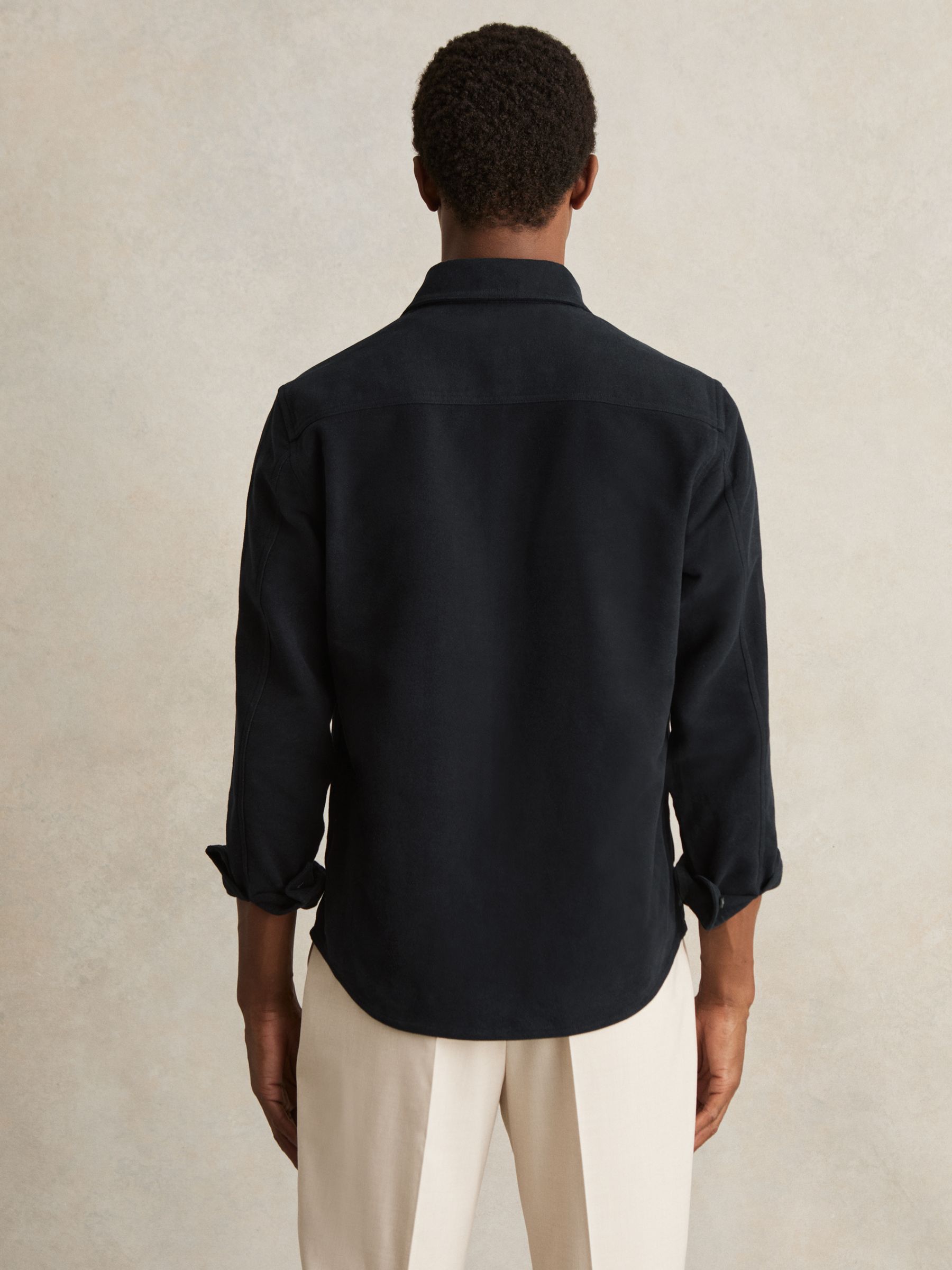 Moleskin-Cotton Twin-Pocket Overshirt in Navy - Image 6 of 8