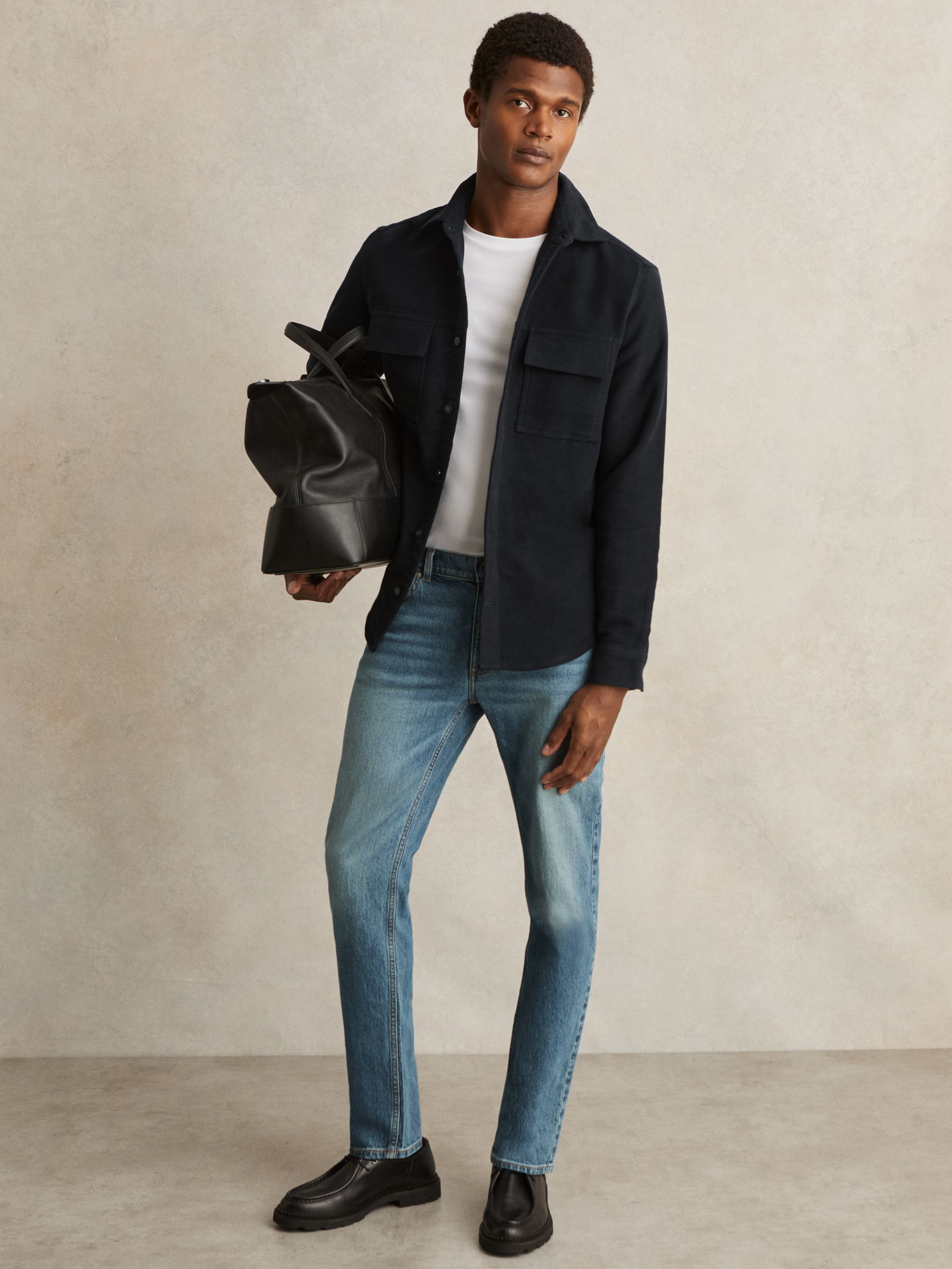 Moleskin-Cotton Twin-Pocket Overshirt in Navy - Image 7 of 8
