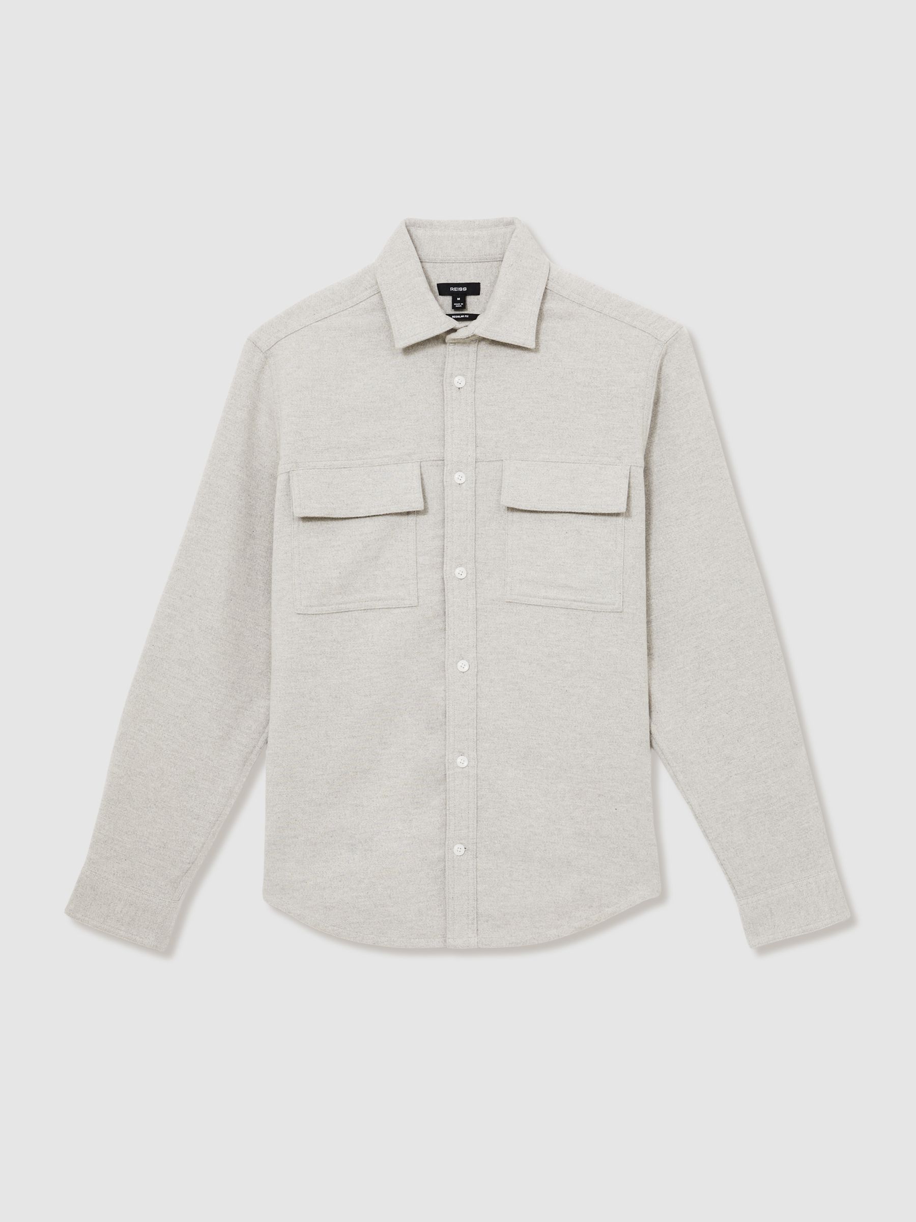 Moleskin-Cotton Twin-Pocket Overshirt in Soft Grey Melange - Image 2 of 7
