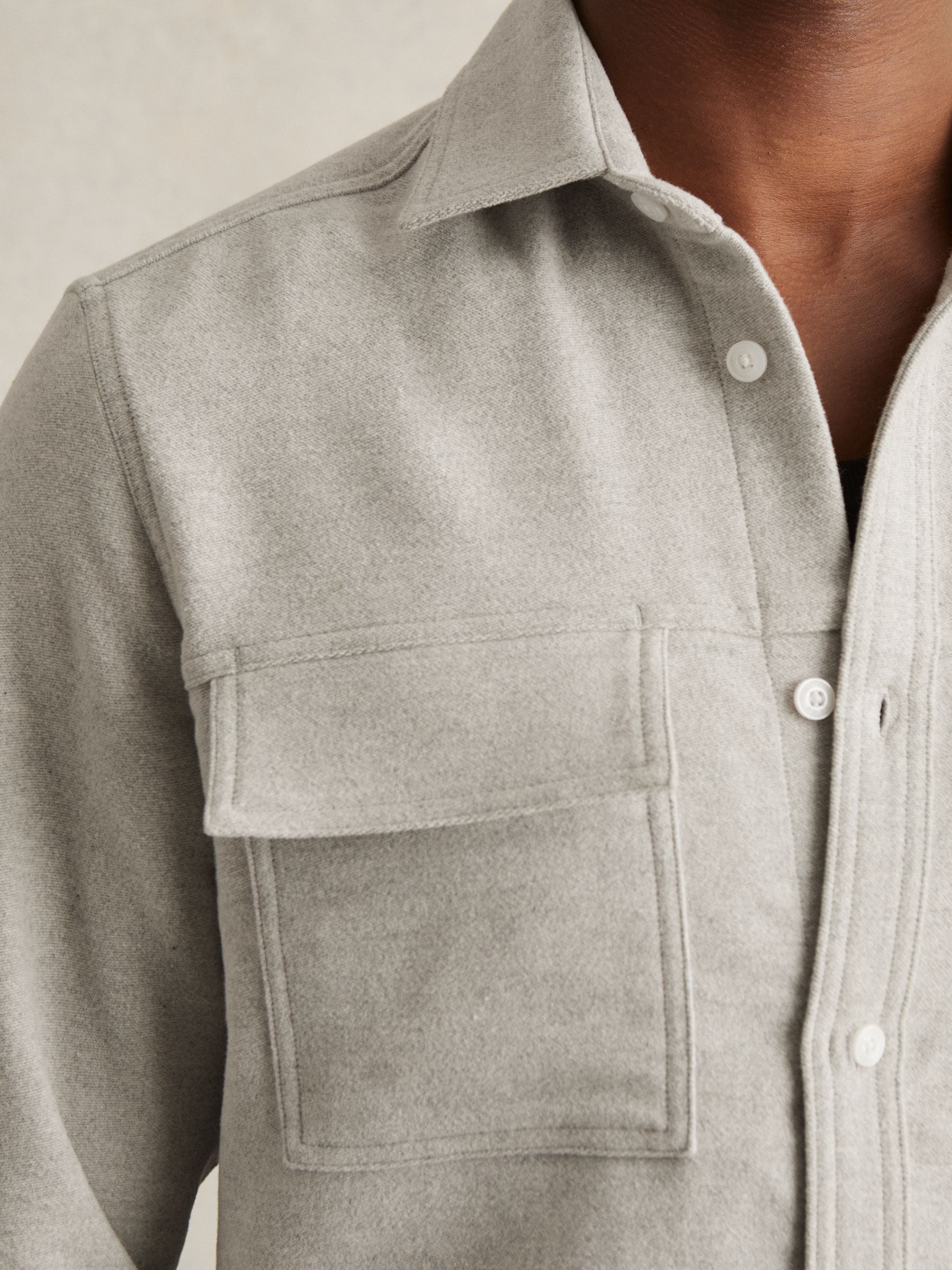 Moleskin-Cotton Twin-Pocket Overshirt in Soft Grey Melange - Image 4 of 7