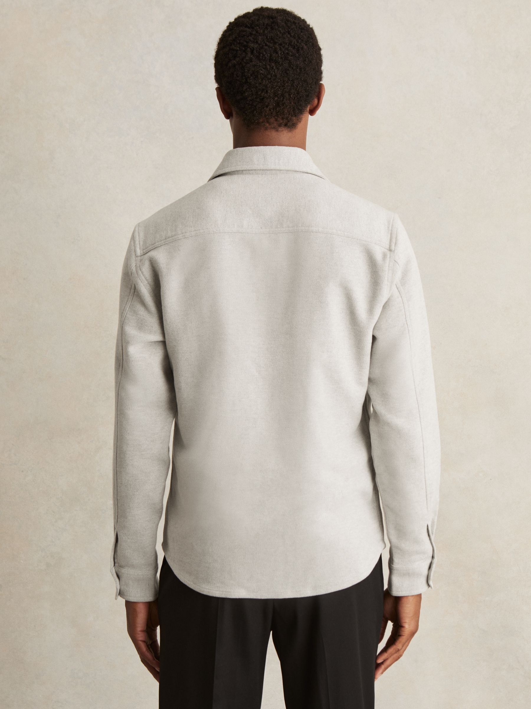 Moleskin-Cotton Twin-Pocket Overshirt in Soft Grey Melange - Image 5 of 7