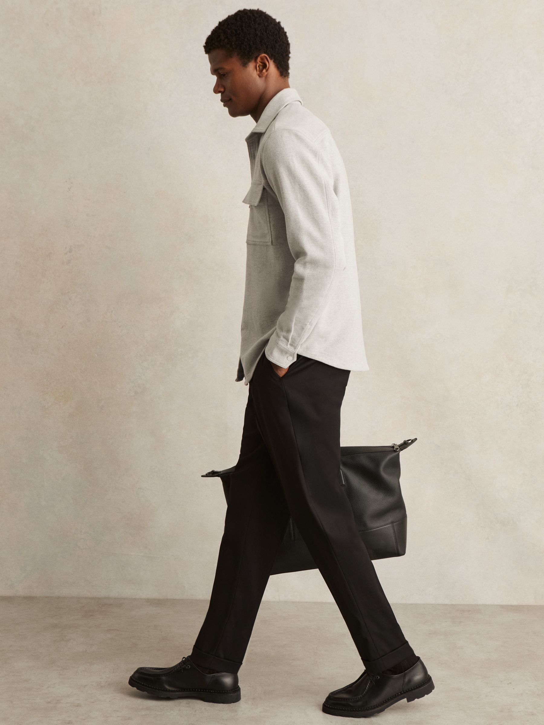 Moleskin-Cotton Twin-Pocket Overshirt in Soft Grey Melange - Image 6 of 7