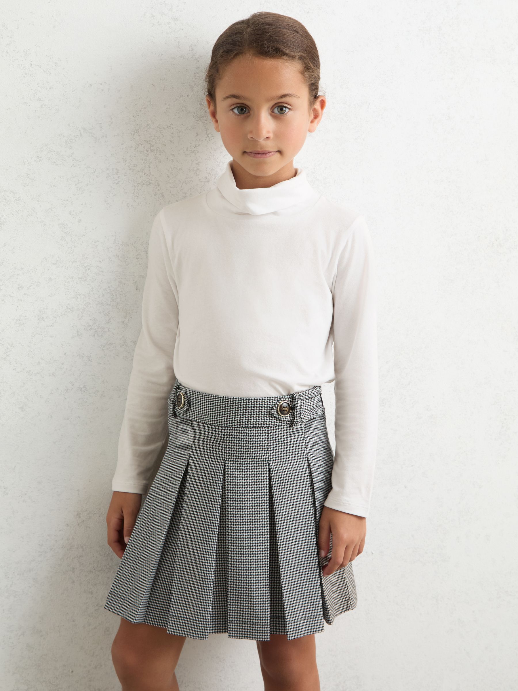 9-13 yrs Cotton-Jersey Roll-Neck Top with Stretch in Ivory - Image 1 of 4