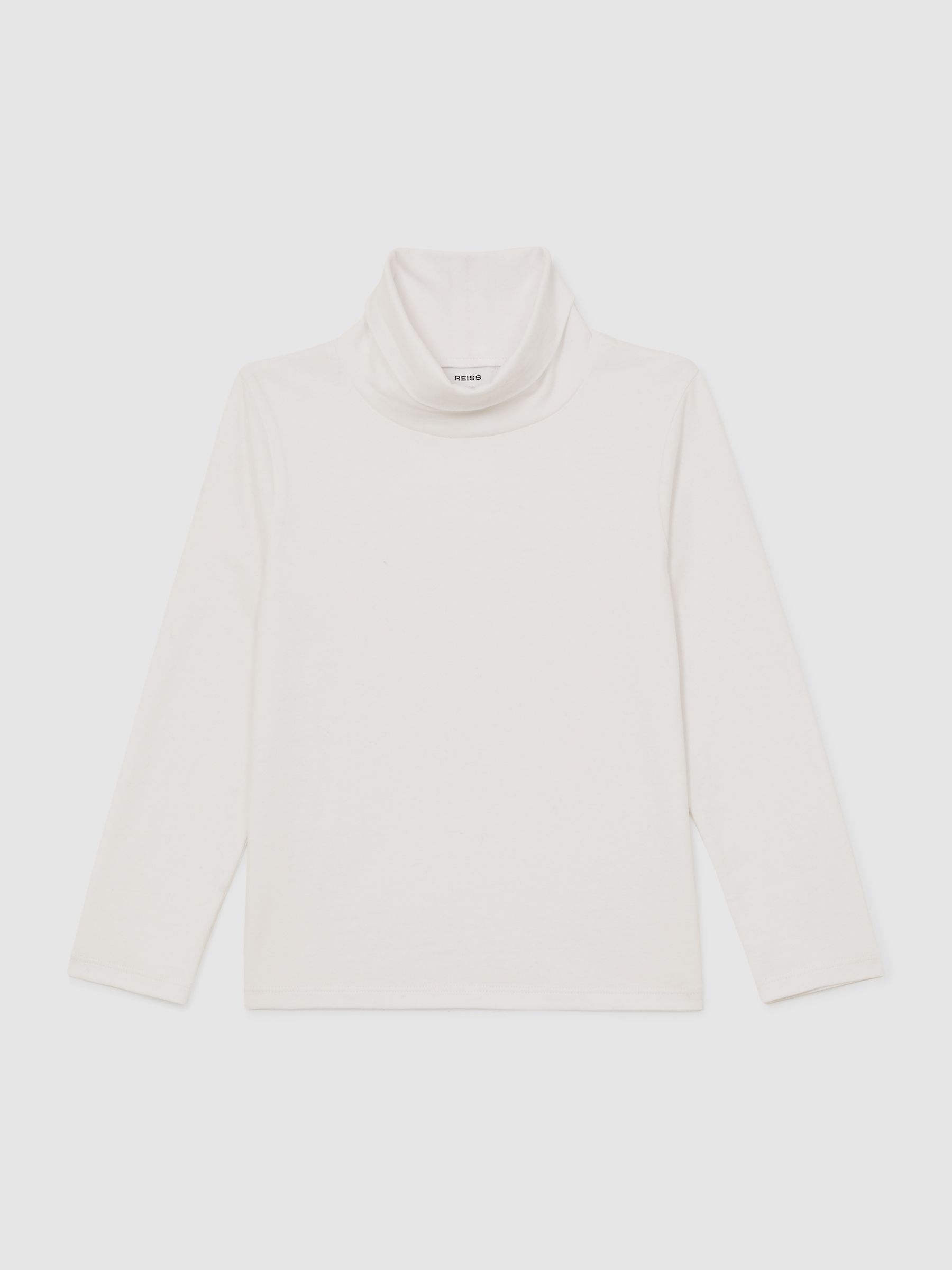 9-13 yrs Cotton-Jersey Roll-Neck Top with Stretch in Ivory - Image 2 of 4