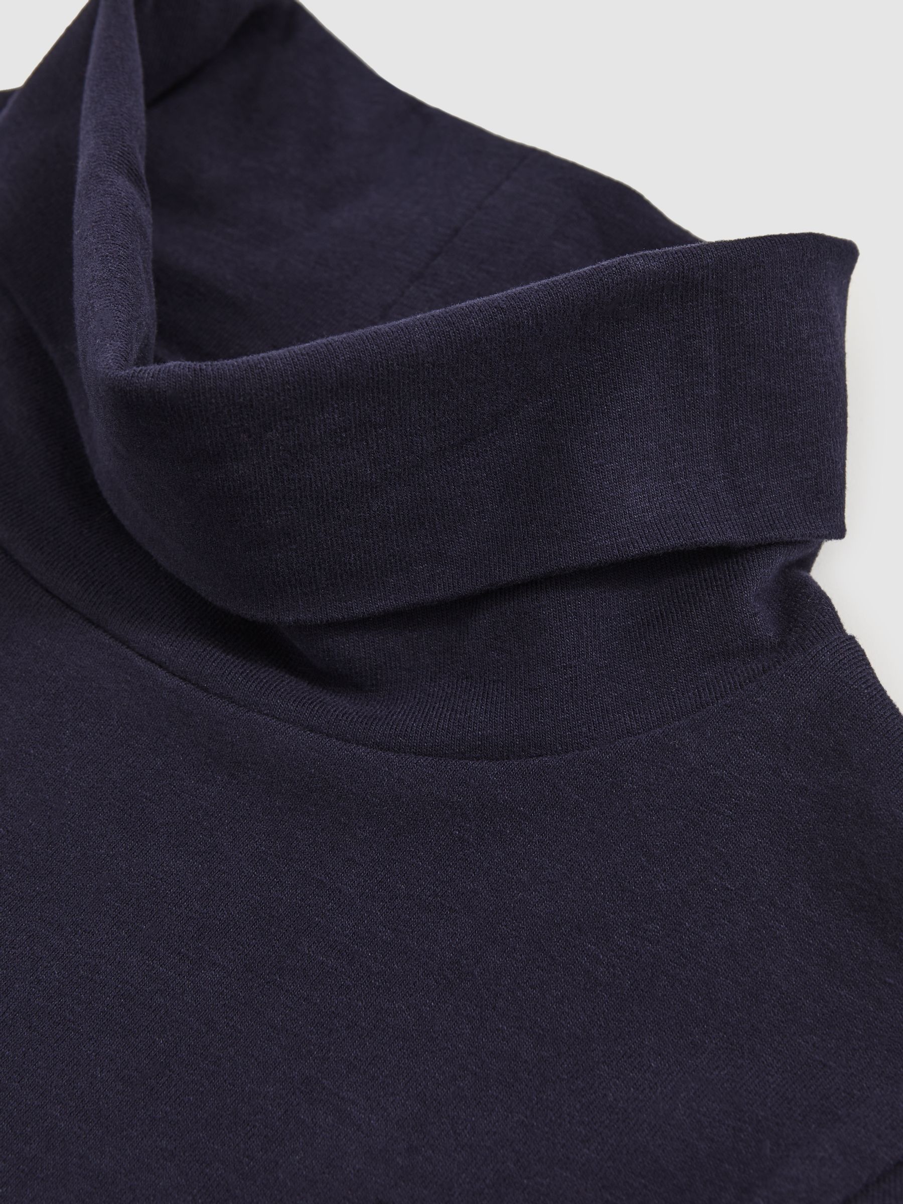 9-13 yrs Cotton-Jersey Roll-Neck Top with Stretch in Navy - Image 4 of 4