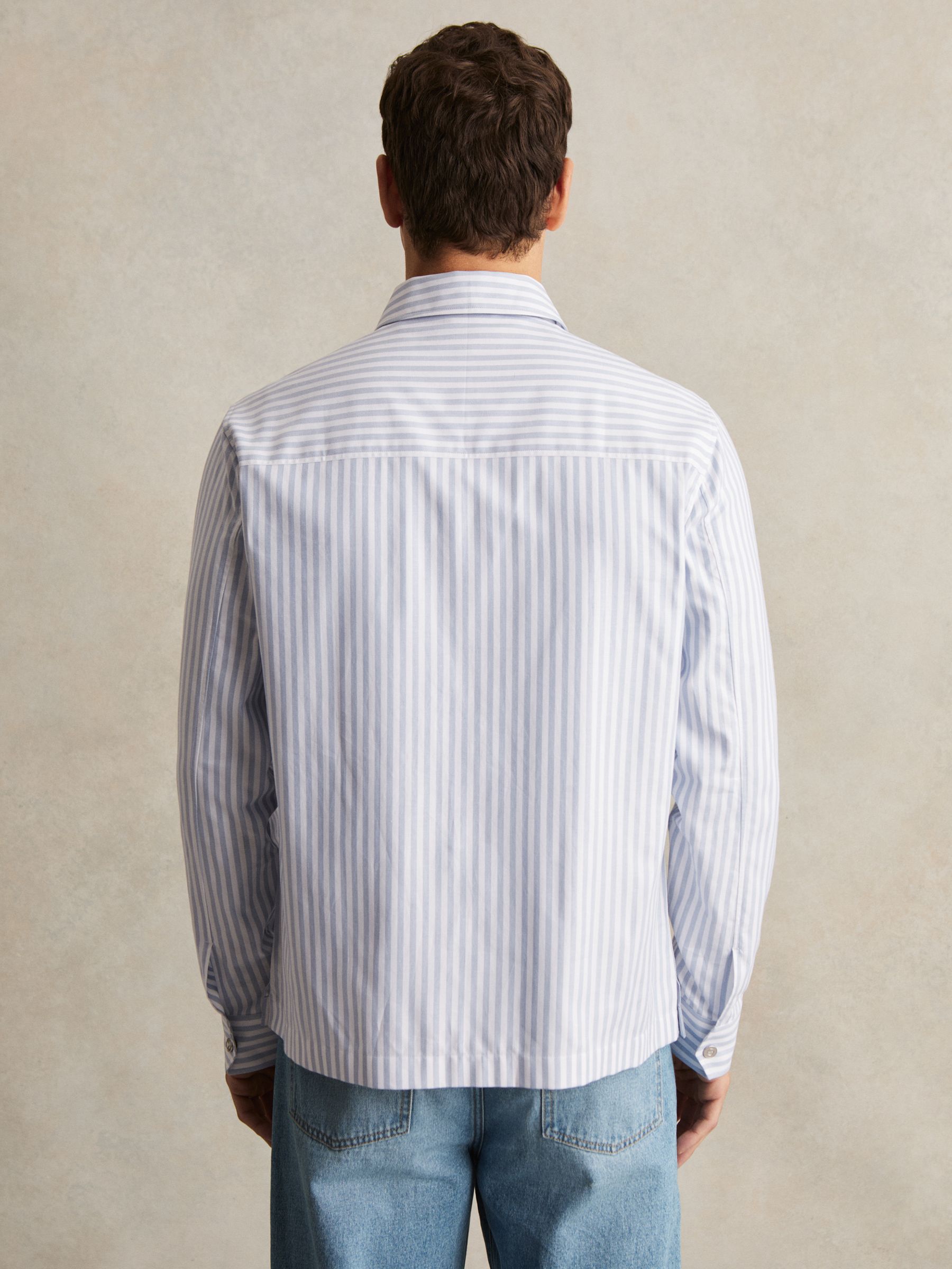 Cotton Stripe Zip-Through Shirt in White/Soft Blue - Image 5 of 7