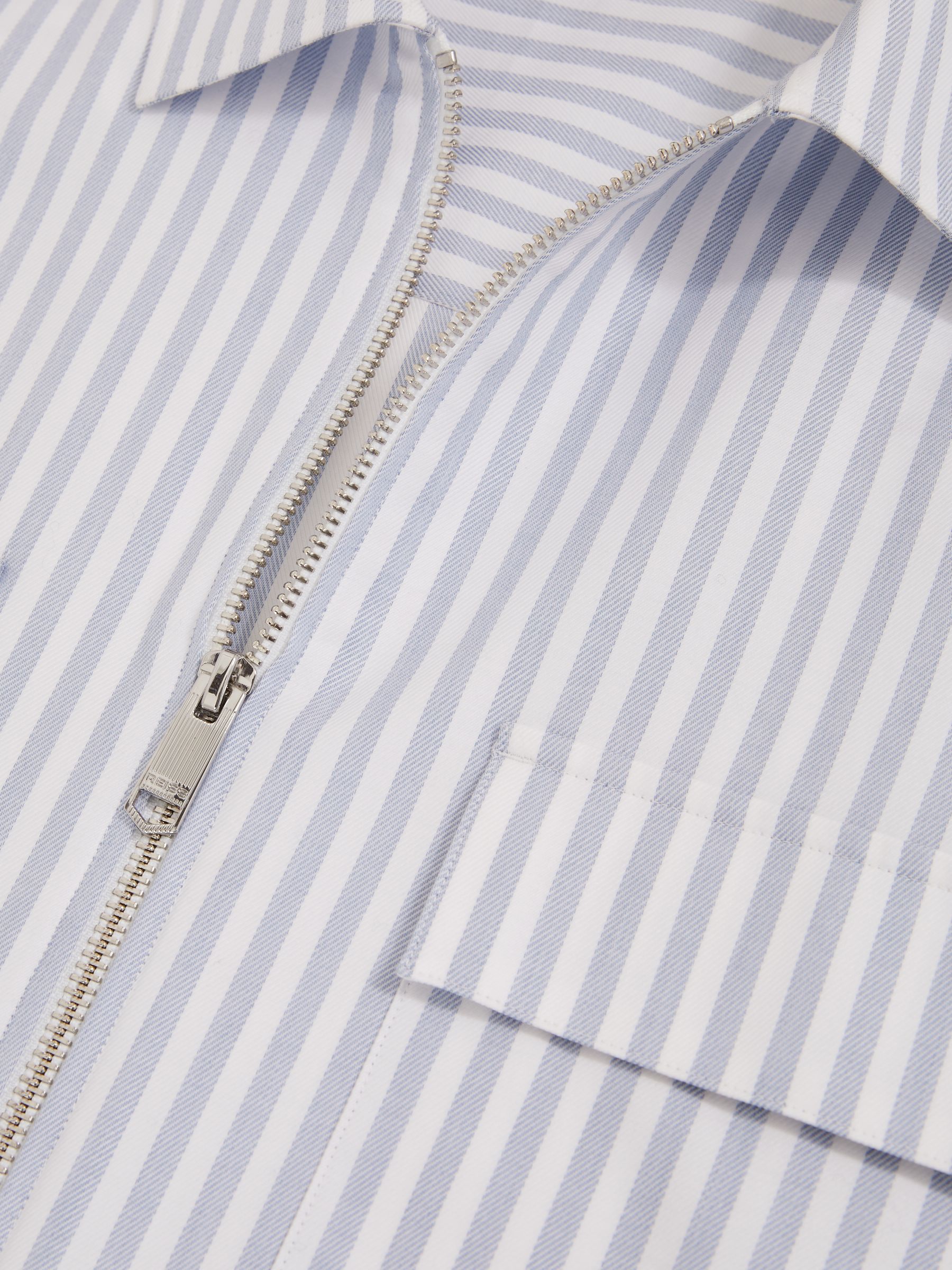 Cotton Stripe Zip-Through Shirt in White/Soft Blue - Image 7 of 7