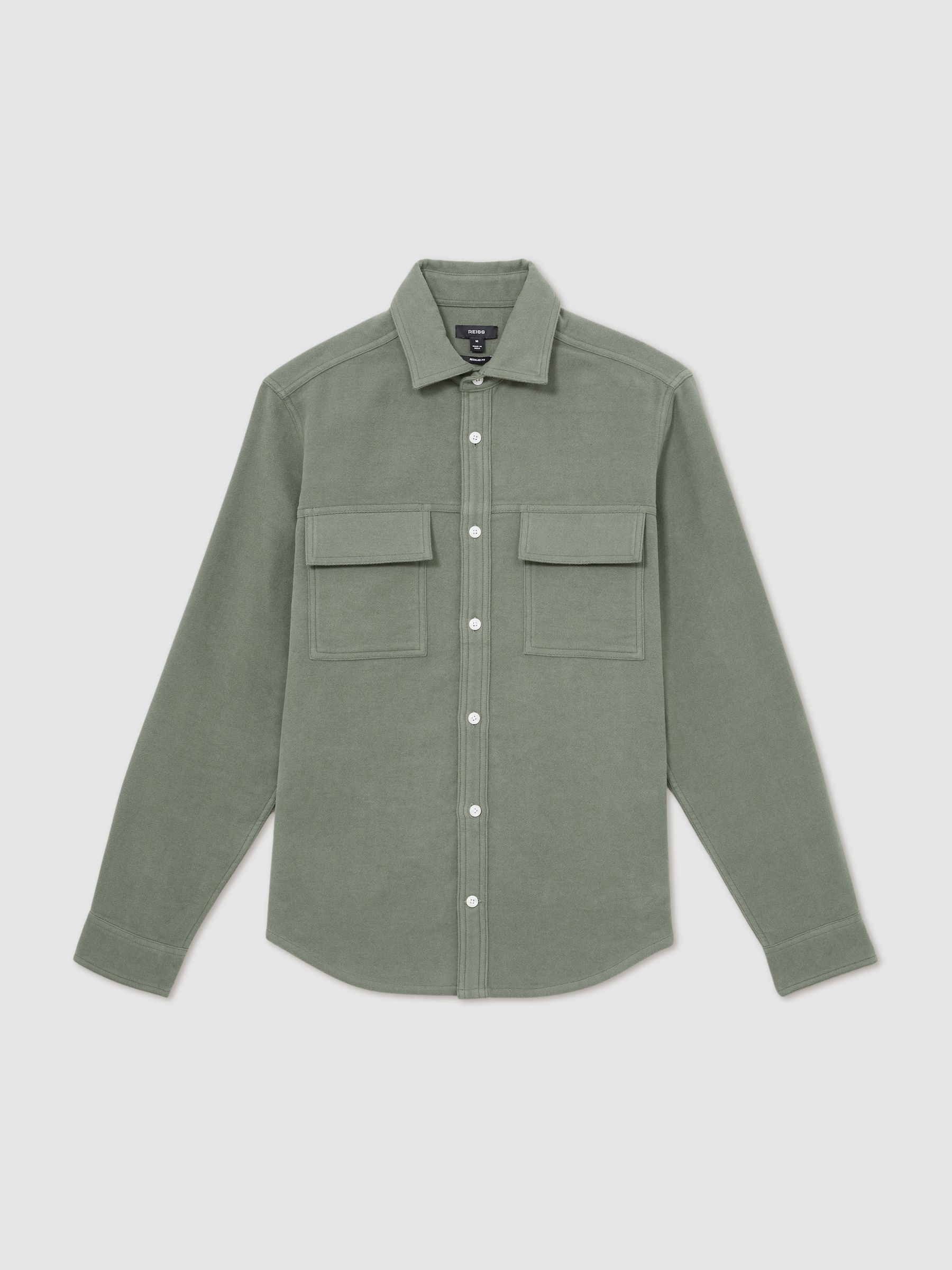 Moleskin-Cotton Twin-Pocket Overshirt in Green - Image 2 of 6
