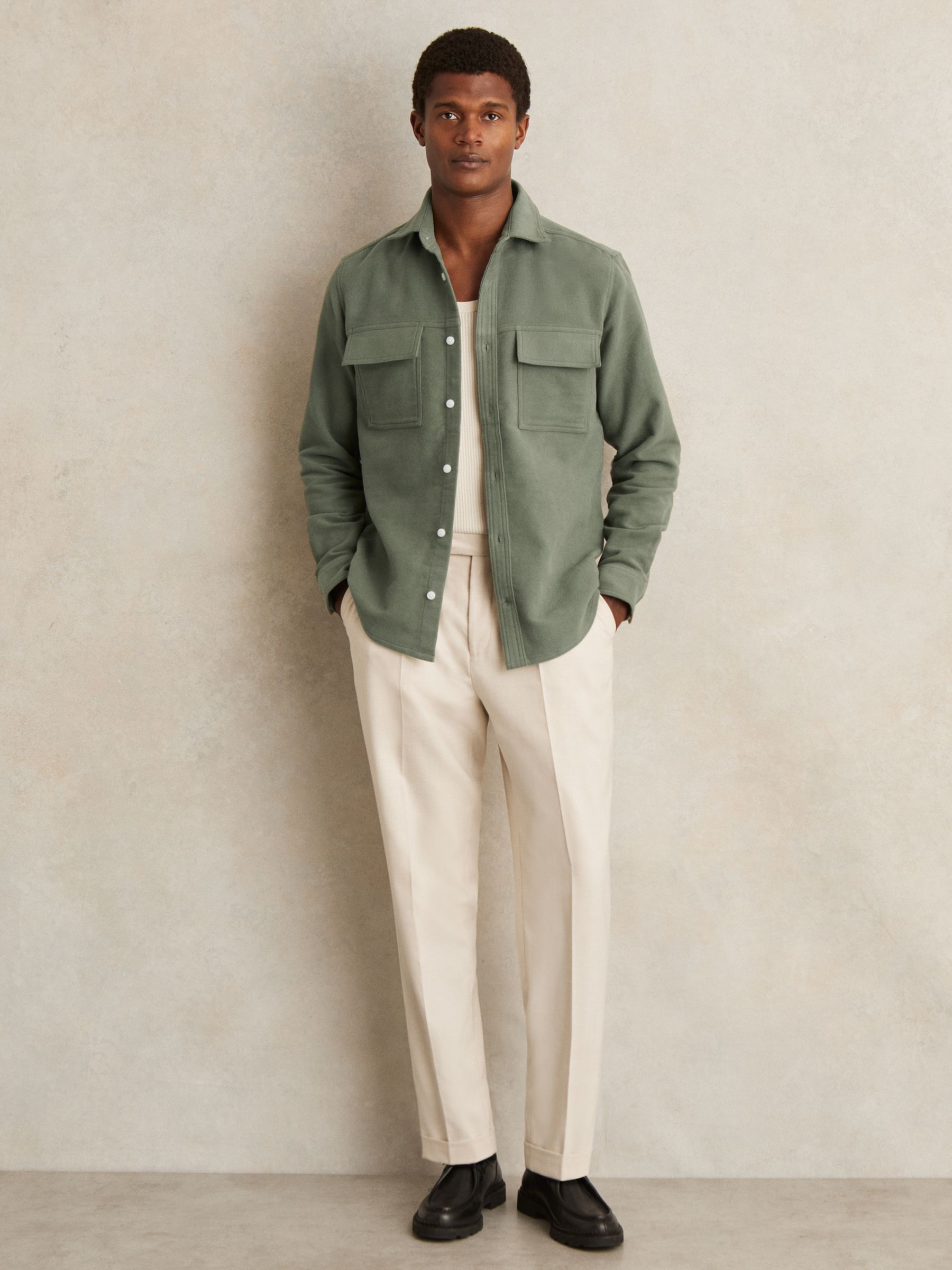 Moleskin-Cotton Twin-Pocket Overshirt in Green - Image 4 of 6