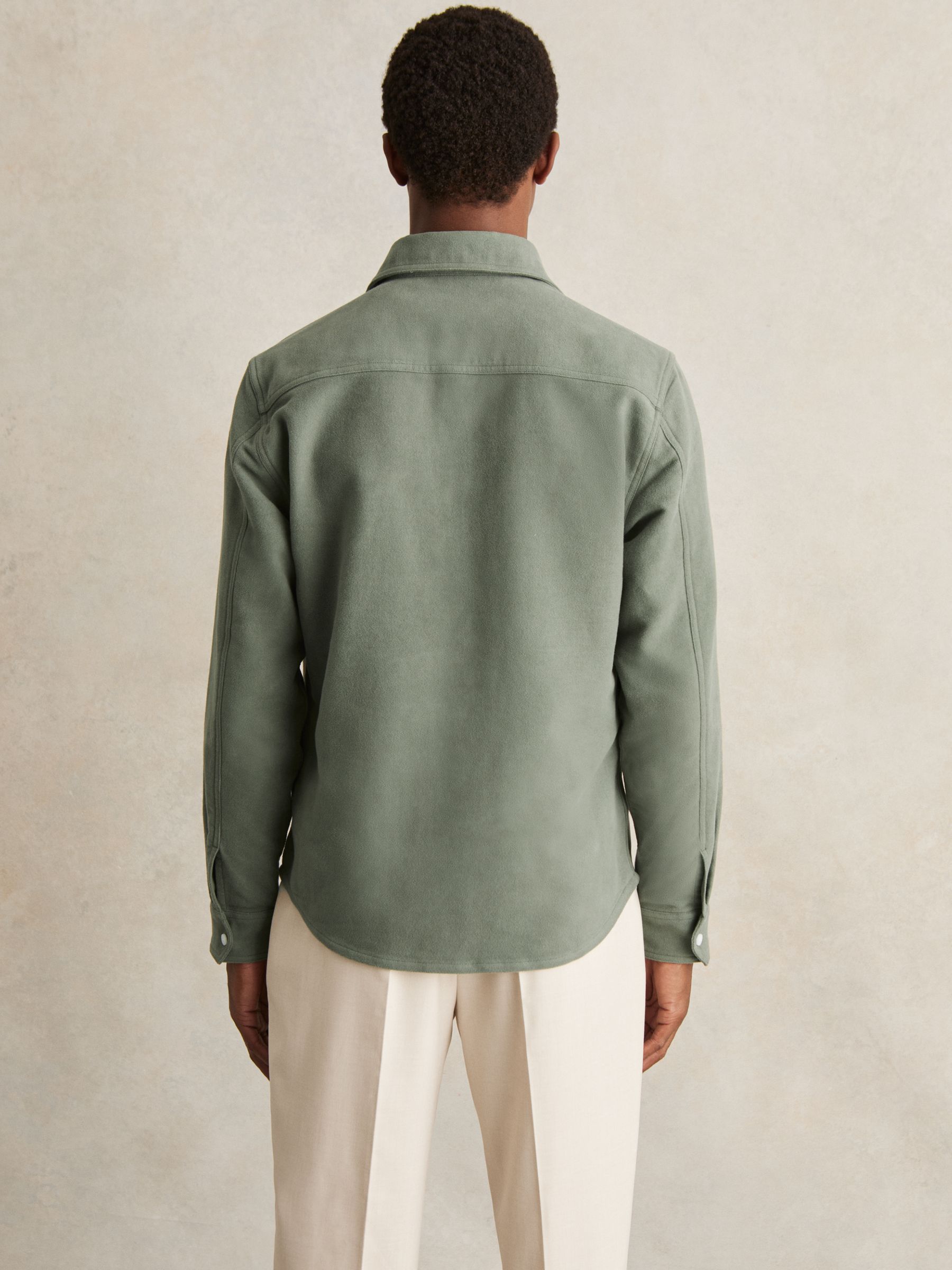 Moleskin-Cotton Twin-Pocket Overshirt in Green - Image 5 of 6