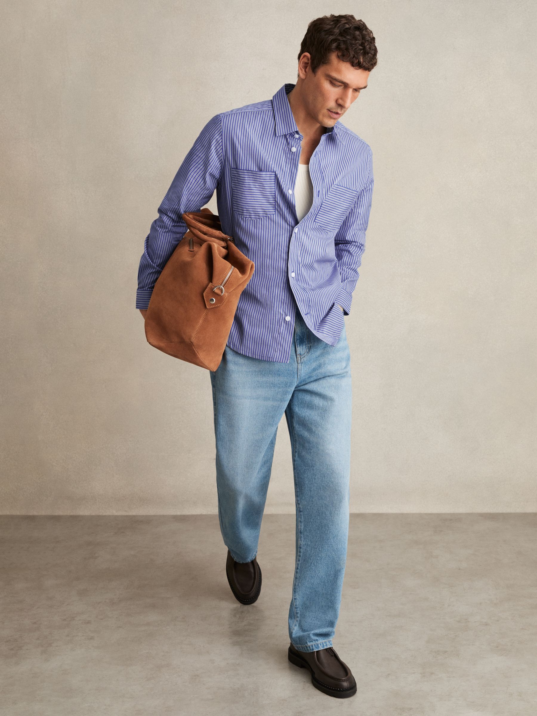 Cotton-Poplin Stripe Twin-Pocket Shirt in Blue/White - Image 1 of 6