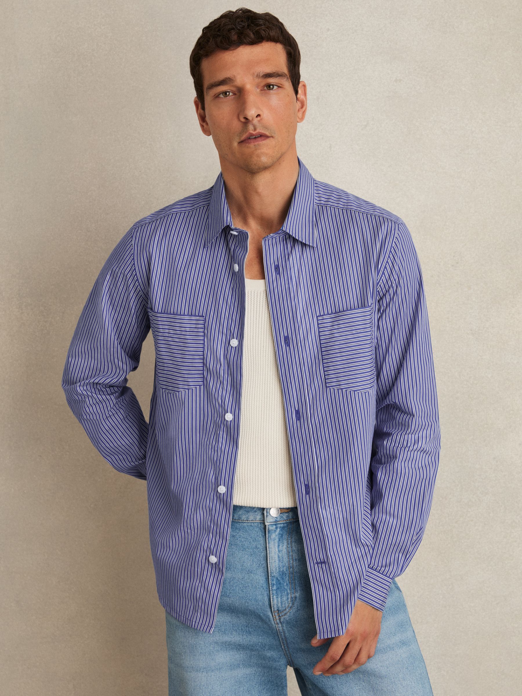Cotton-Poplin Stripe Twin-Pocket Shirt in Blue/White - Image 3 of 6