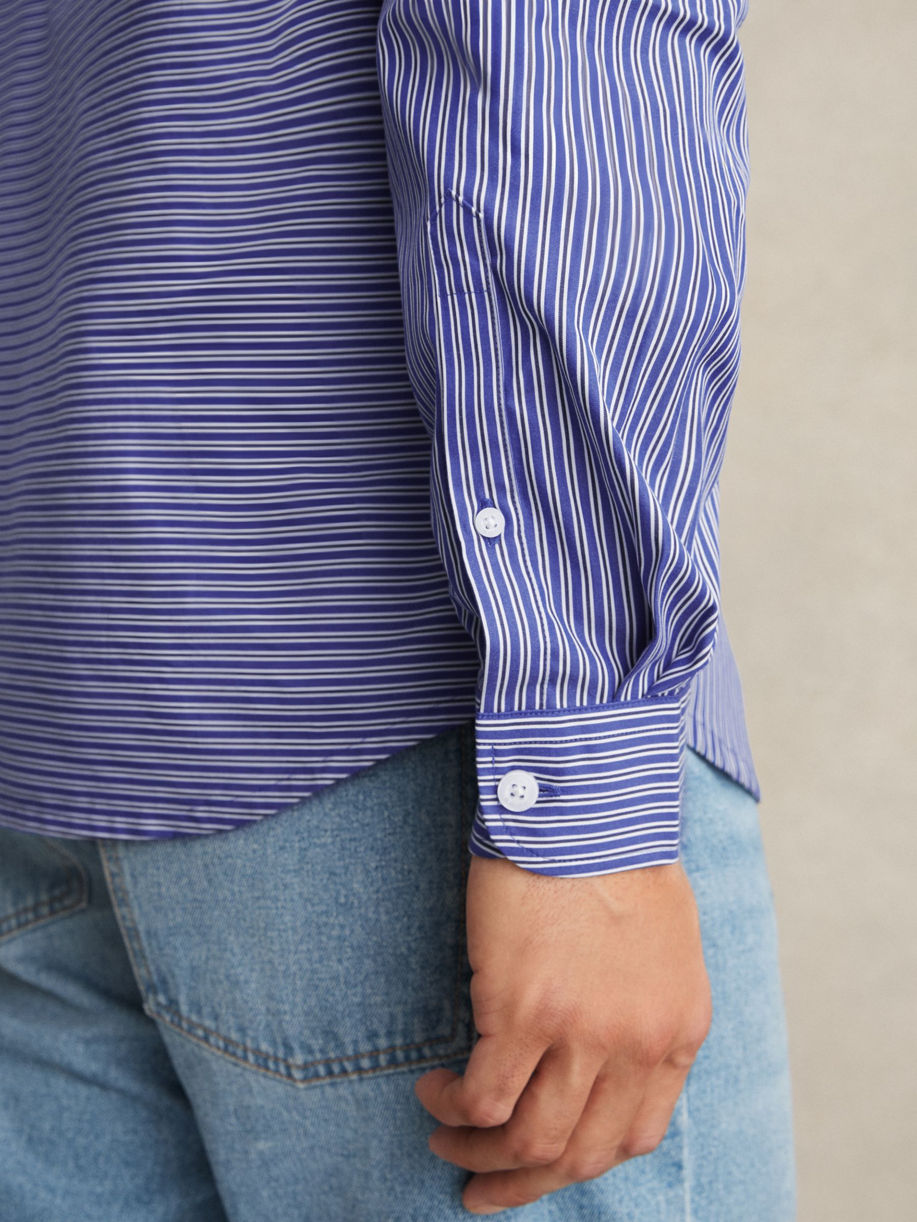 Cotton-Poplin Stripe Twin-Pocket Shirt in Blue/White - Image 4 of 6